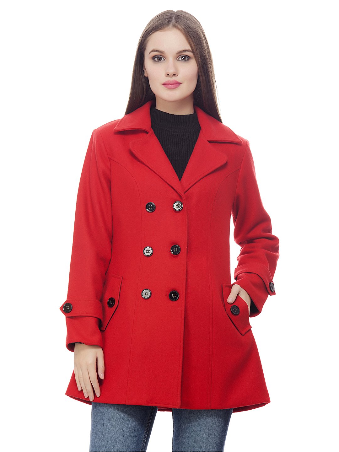 AOLWomen's Regular Fit Thigh Length Woollen Coat