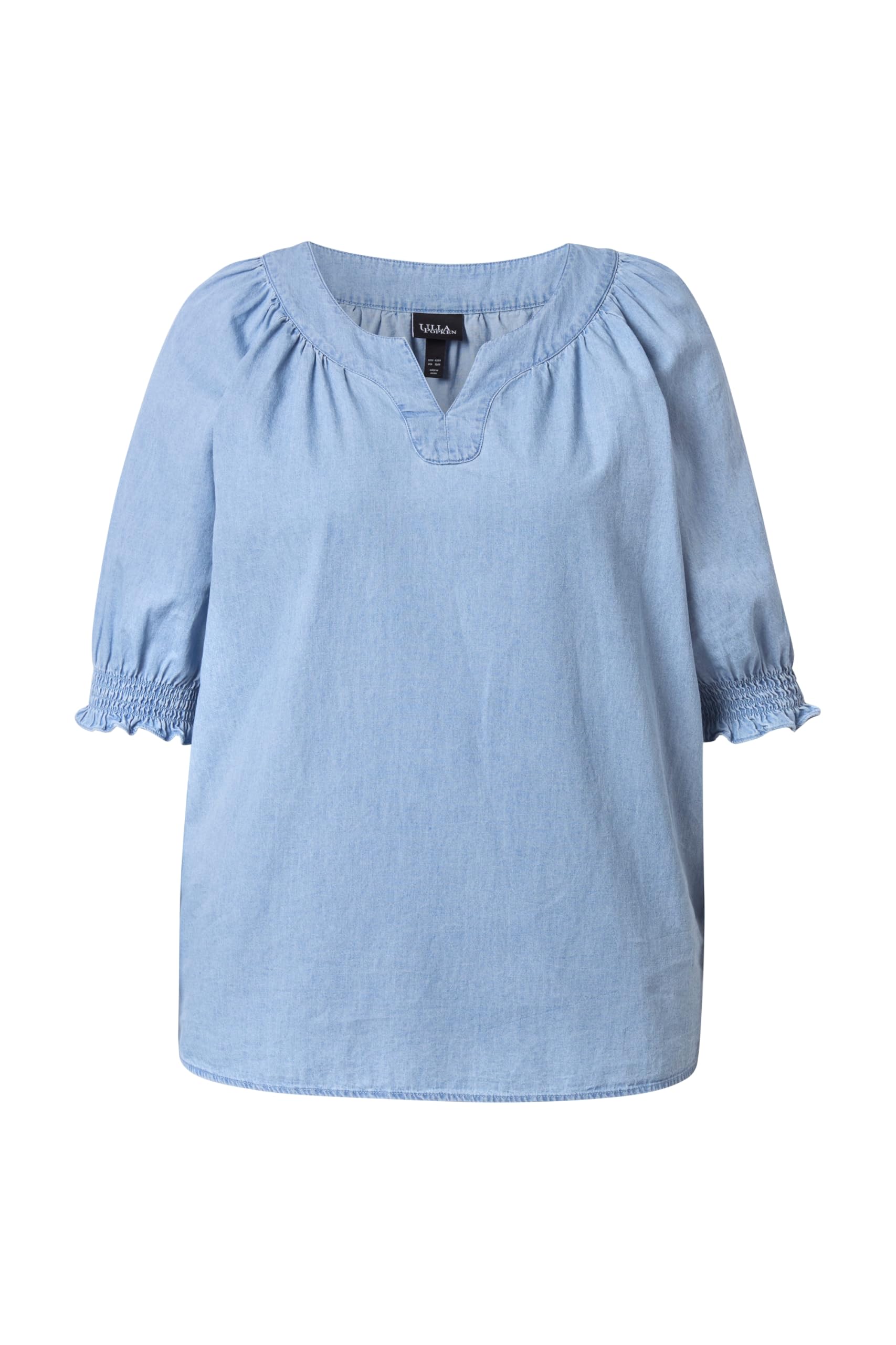 Ulla Popken Blusa, Aspecto Vaquero, Cuello de túnica, Media Manga 824010