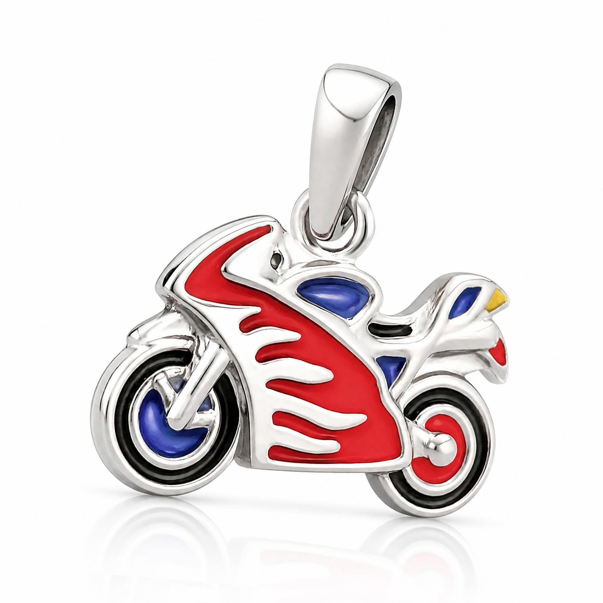 Clever Schmuck Parure de bijoux avec petit pendentif moto 12 x 7 mm vernis multicolore laqué et chaîne gourmette 38 cm en argent 925 pour enfant