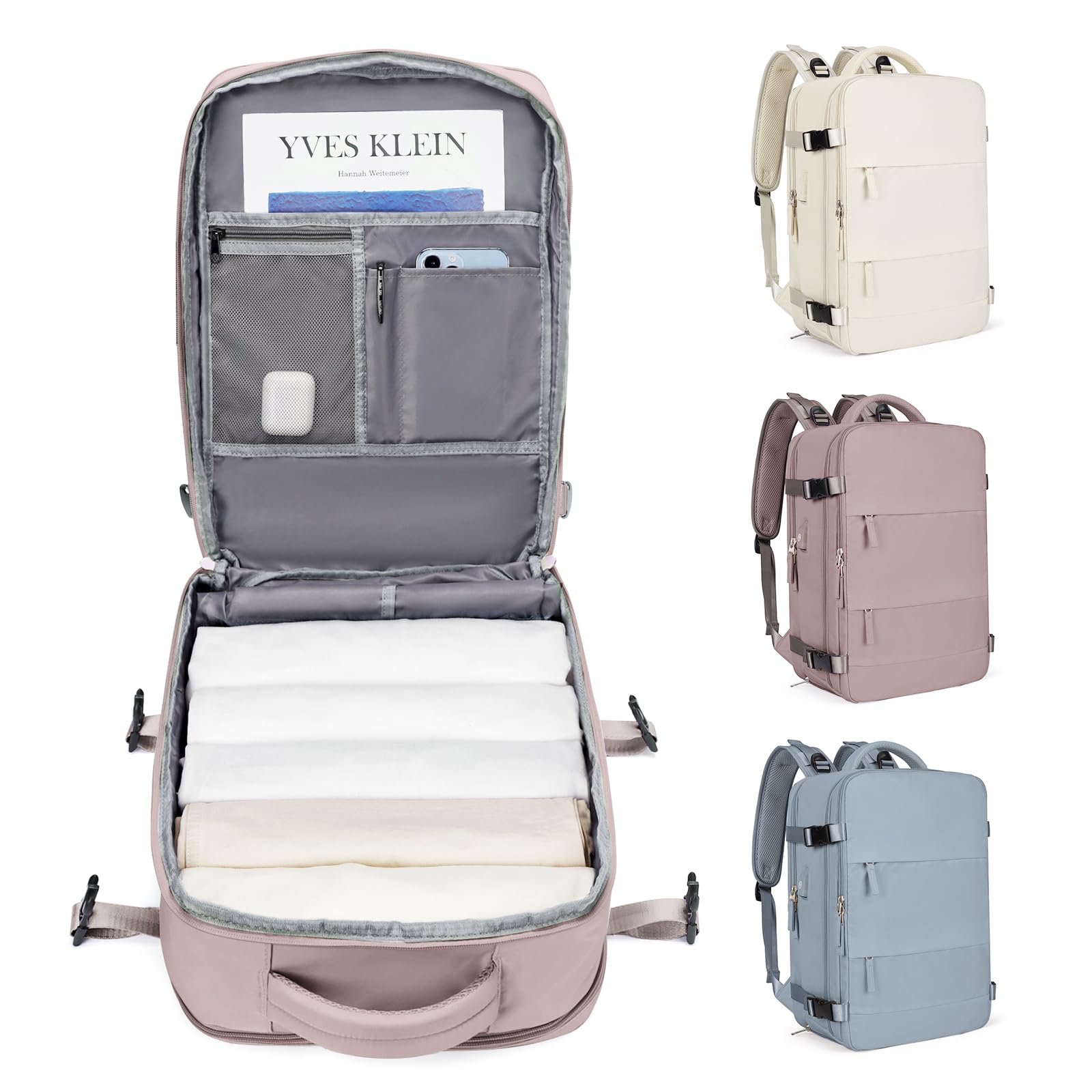 Travel Backpack For Women Men Carry On Backpack Flight Approved Gym Bag With Shoe Compartment Hiking Waterproof Laptop Backpack College Essentials(Pink Purple)