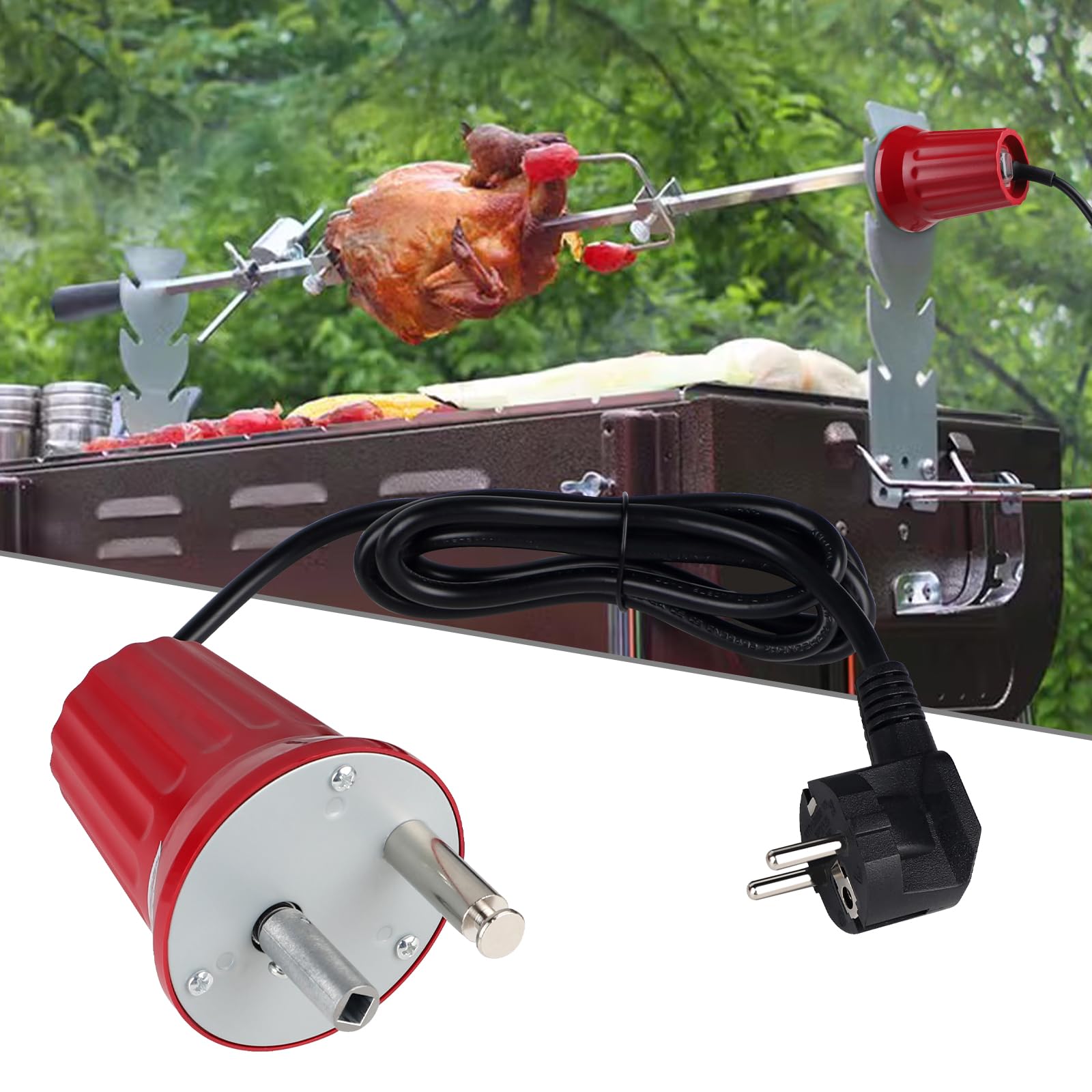 EXLECO Moteur de Barbecue Moteur électrique de Gril Rôtissoire DC 220V 230V 240V à Faible Bruit Motor Rotateur destiné à Barbecue extérieur Portables Accessoire pour Support de Rôti de Barbecue Rouge