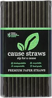 Biodegradable Premium Drinking Straws | 100 Straws (8mm Wide) | Black Colour | Best for Juice, Soft Drinks and Cocktails | Sip for A Cause | (8MM, Black)