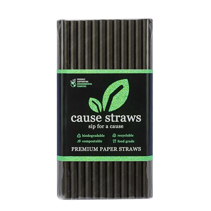 Cause Straws Biodegradable Premium Drinking Straws 100 Straws (8mm Wide) Black Colour