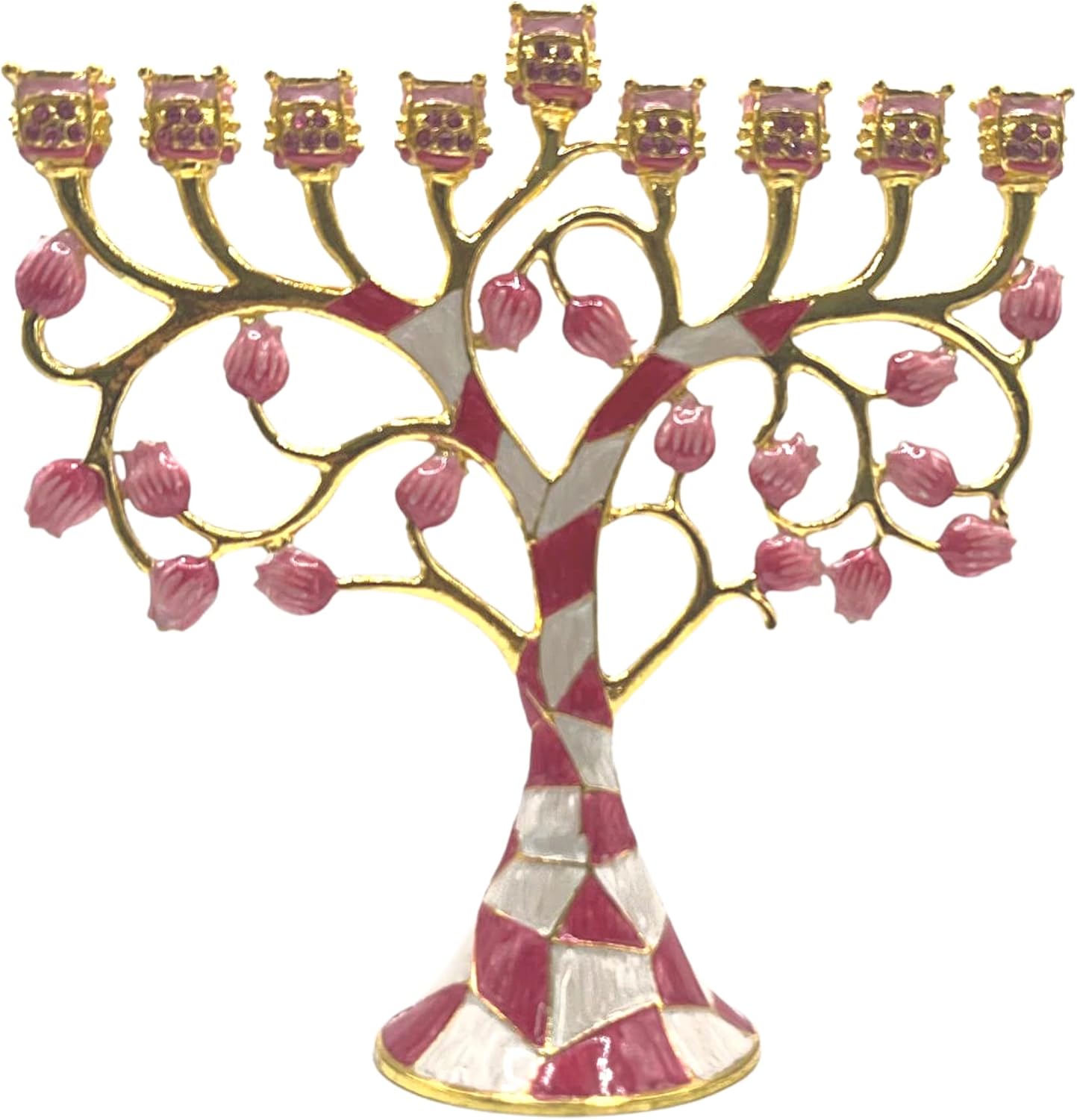 Cohen Tsemach Art & Gift Hand Painted Enamel Menorah Hanukkah Embellished with an Intertwining Pomegranate Design