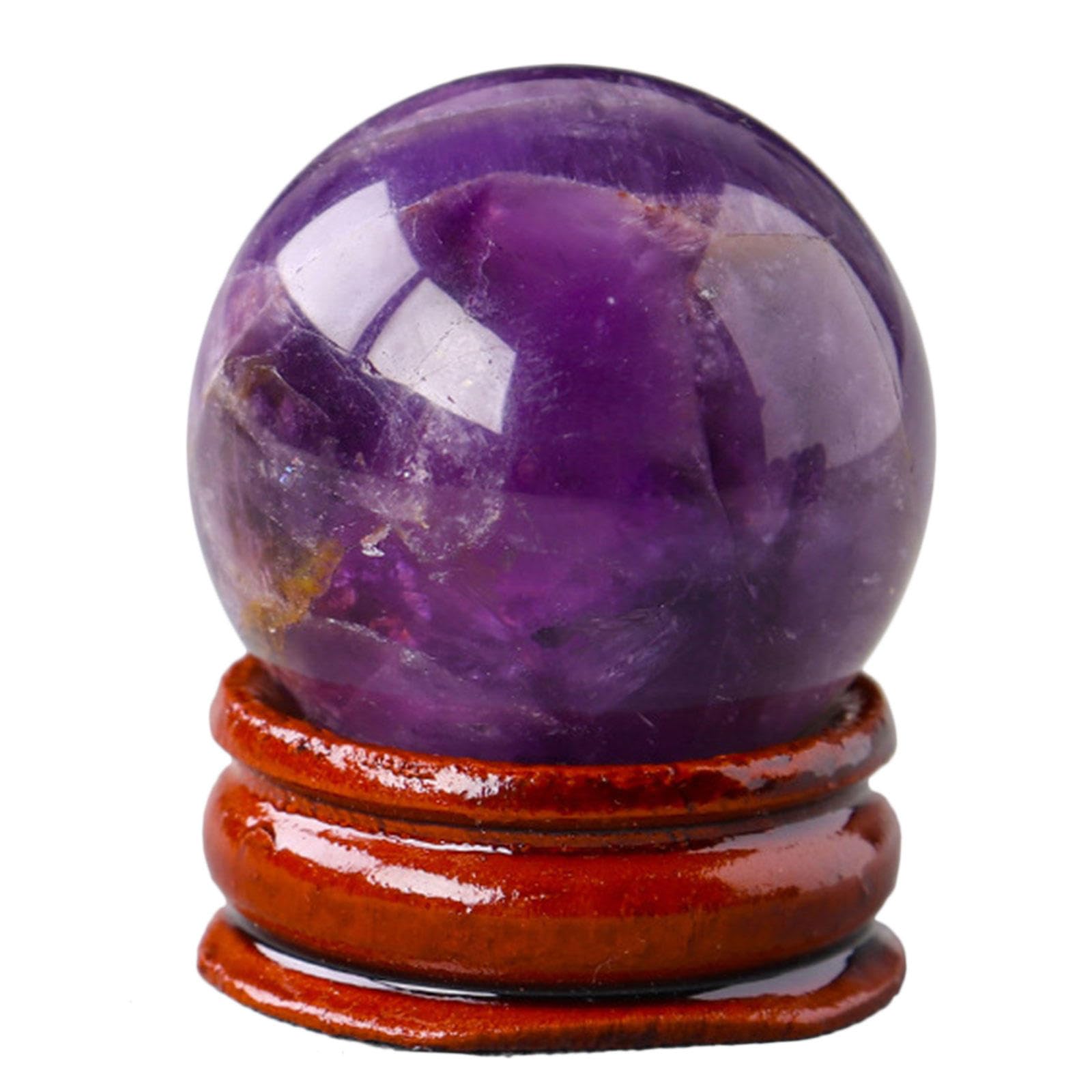 AUOQKQUT Crystal Sphere Ball with Wood Stand Crystals Gemstone Divination Sculpture Figurine for Feng Shui Home Desk Decor,Dream Amethyst