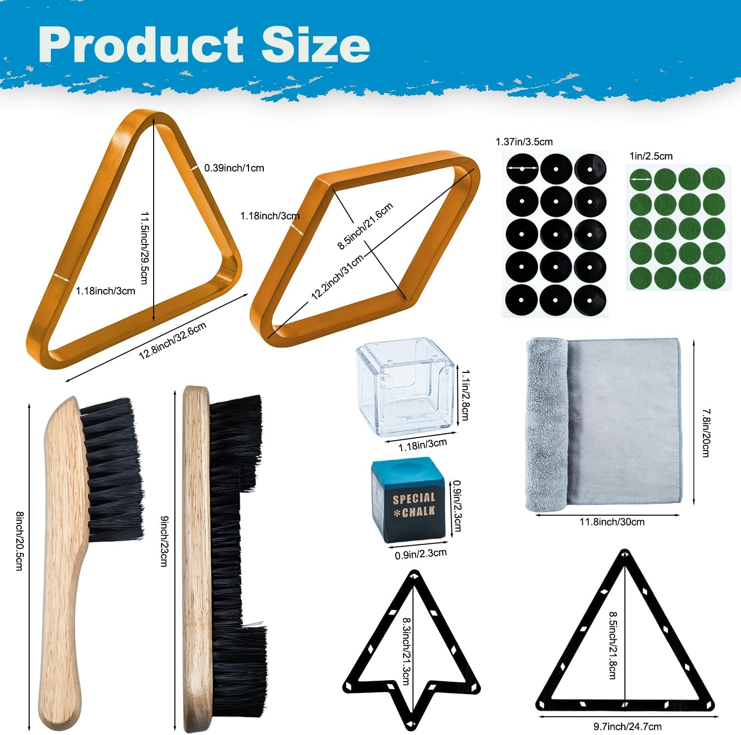 56Pcs Pool Ball Rack with Pool Table Brush Kit, Billiards Triangle for 2-1/4" Ball, 8/9 Ball Triangle Diamond Magic Rack with Pool Chalk Pool Table Accessories image 2