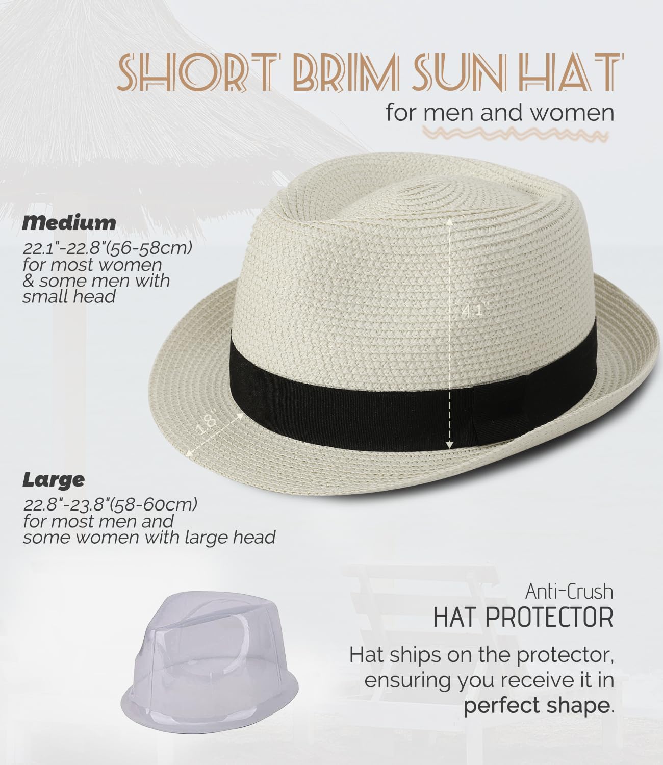 Straw Fedora Sun Hat for Women Men Short Brim Panama Trilby Beach Hat Packable Summer Hat UPF 50+ - Image 5