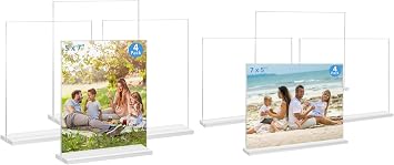 Acrylic Picture Frame 5x7 inches, 4 Pack Clear Plastic Picture Frames Holder Standing,Double Sided Picture Desktop Display for Photo Home Office -Vertical