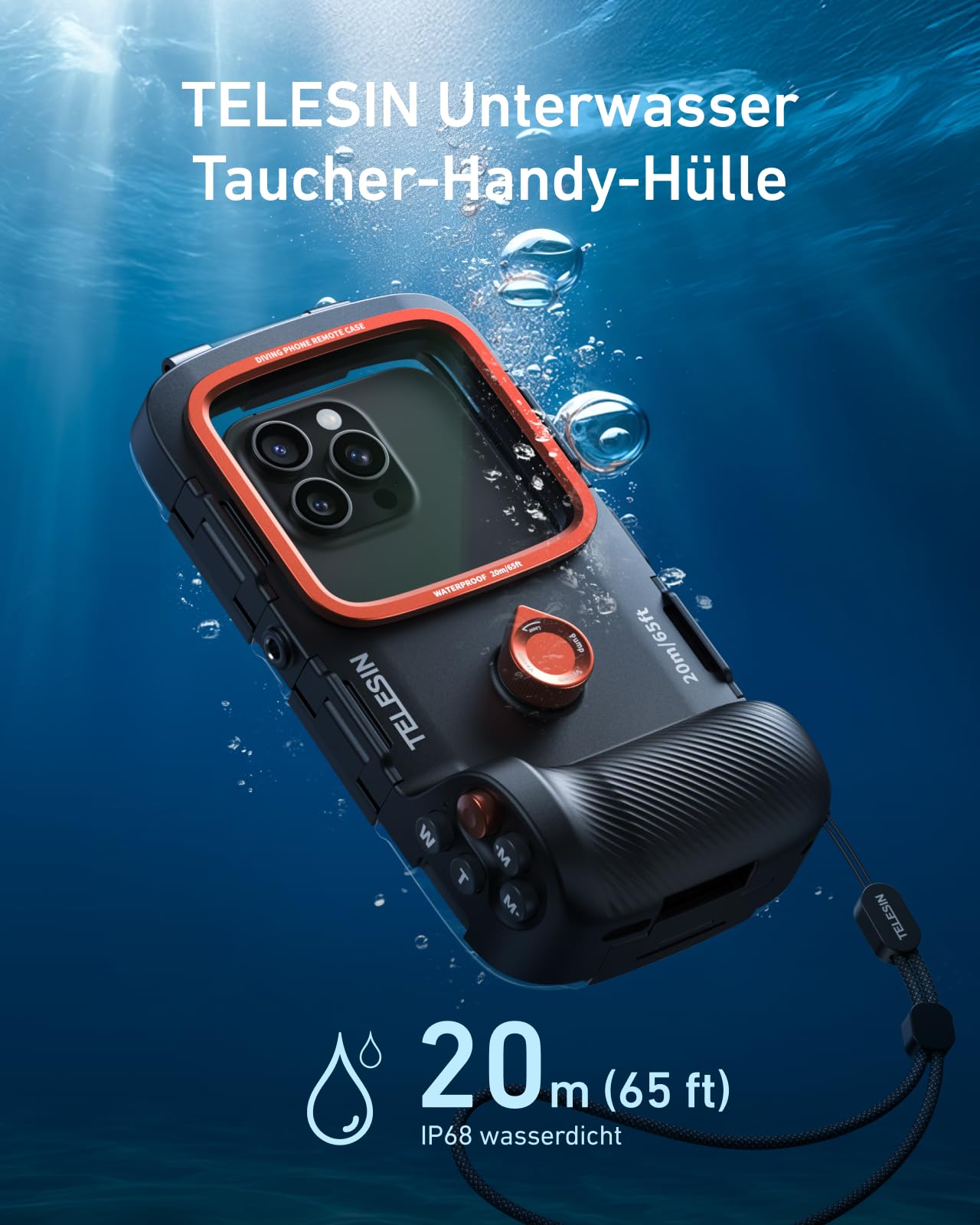 TELESIN Unterwasser Handyhülle Wasserdicht Tauchen Gehäuse Griff für iPhone 17 16 15 14 13 12 11 Pro Max/XS/X Samsung Galaxy