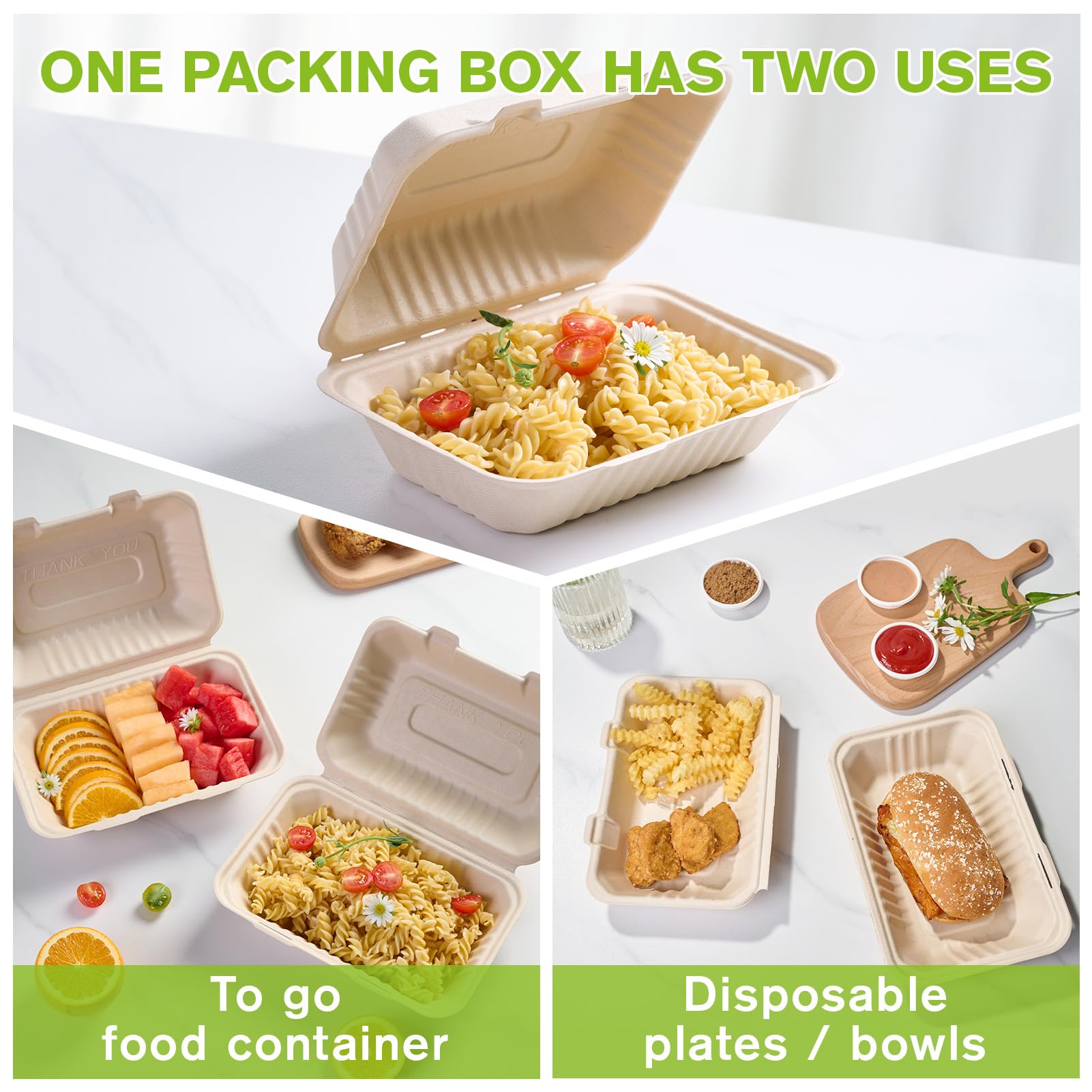 Snapklik.com : ECOLipak 500 Pack Clamshell Take Out Food Containers