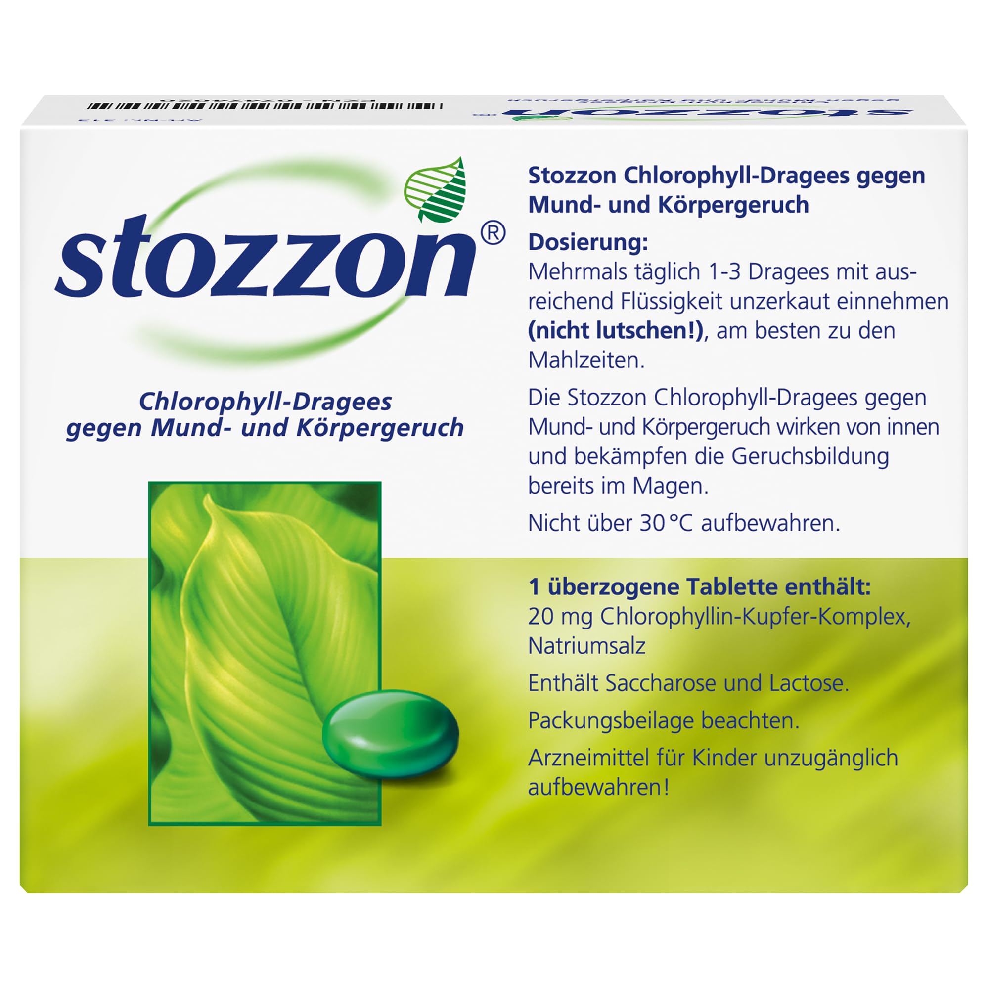 Chlorophyll-Dragees 20 mg. Spar-Set: 2 x 100 Stück. Gegen Mund- und Körpergeruch durch: Verzehr geruchsintensiver Lebensmittel (Zwiebeln, Knoblauch etc.)