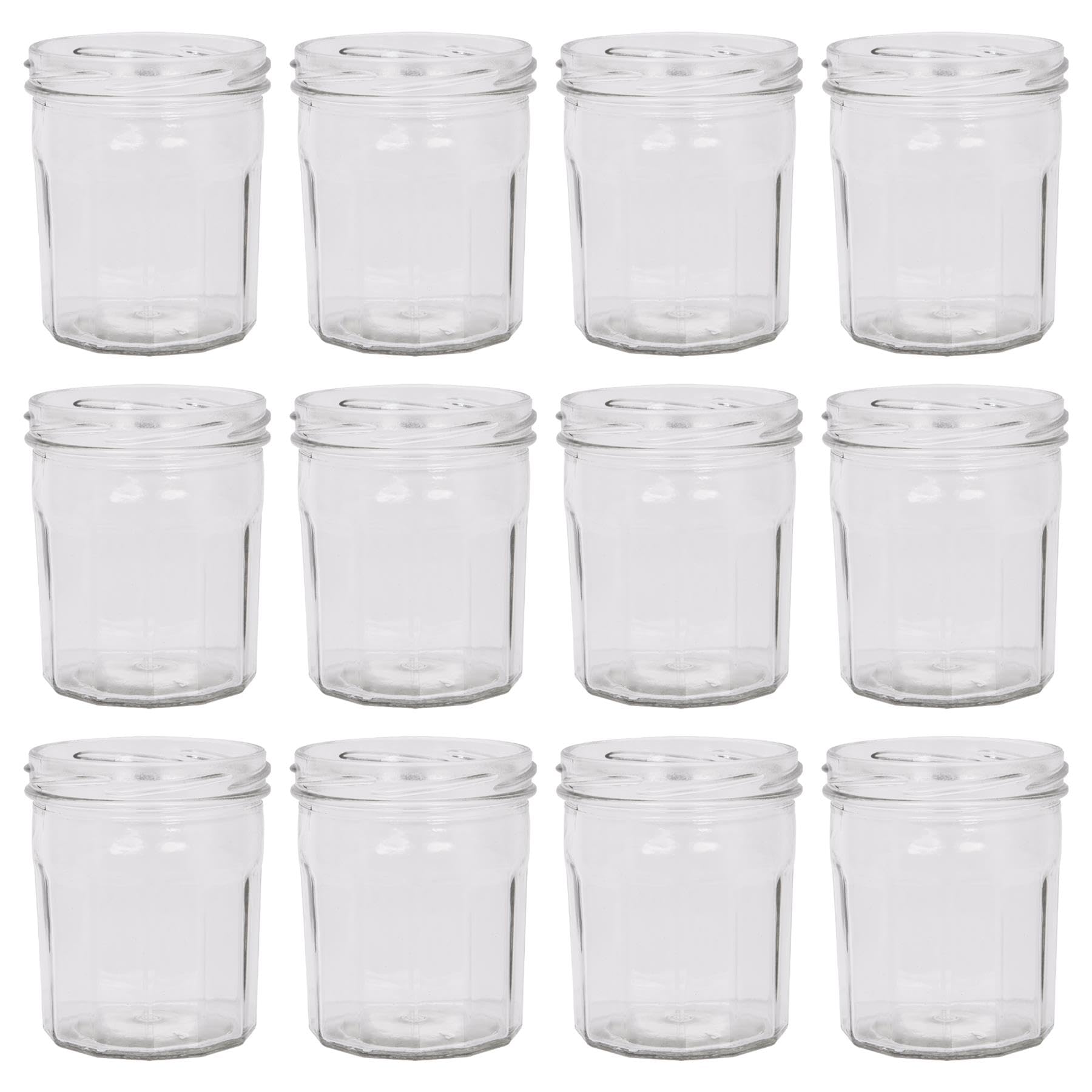 Argon Tableware No Lid Glass Jam Jars - 250Ml - Pack Of 12 - Empty Screw Top Kitchen Storage Jar For Food, Honey, Spice, Pickling, Preserving, Candle Making