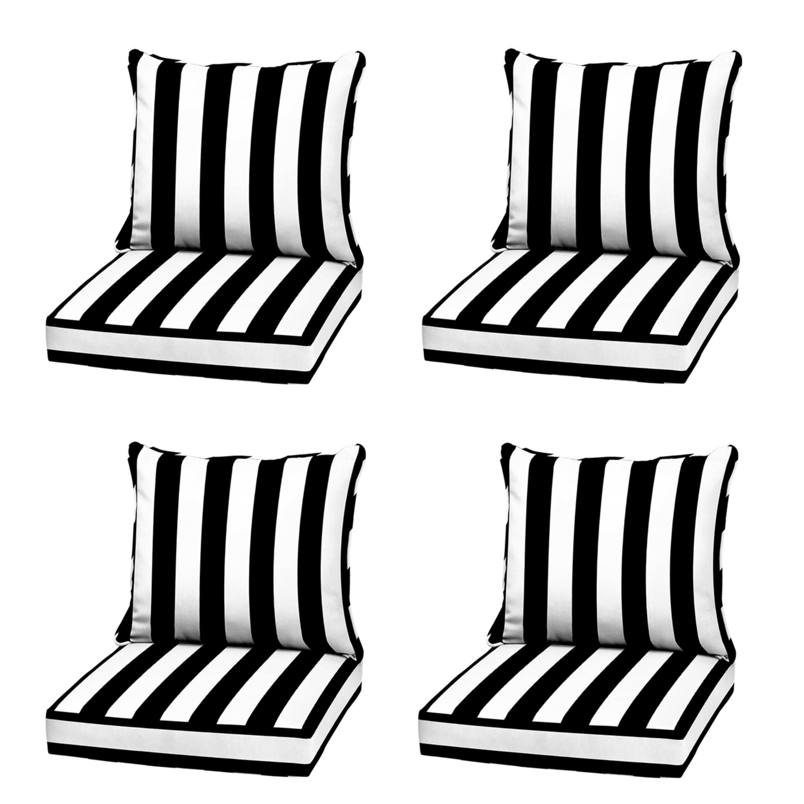 Arden Outdoor Deep Seat Cushion Set, 4-Pack, 22x24, Black Cabana Stripe
