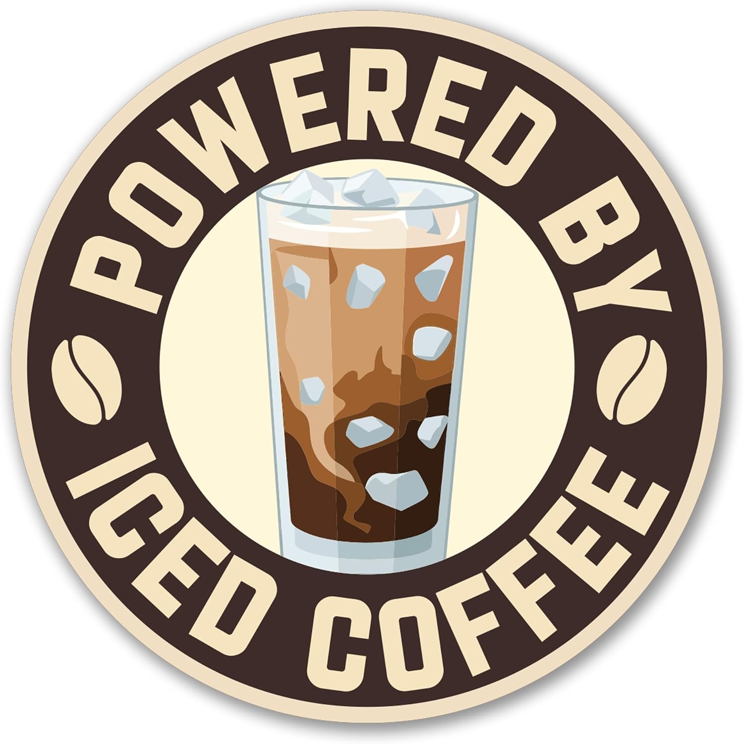Magnet Me Up Powered by Iced Coffee Car Magnet, 5 Inches Round Funny Coffee Lover Magnetic Decal for Vehicles, Refrigerators, Heavy Duty Bumper Accessory, UV Printed Vinyl, Crafted in the USA