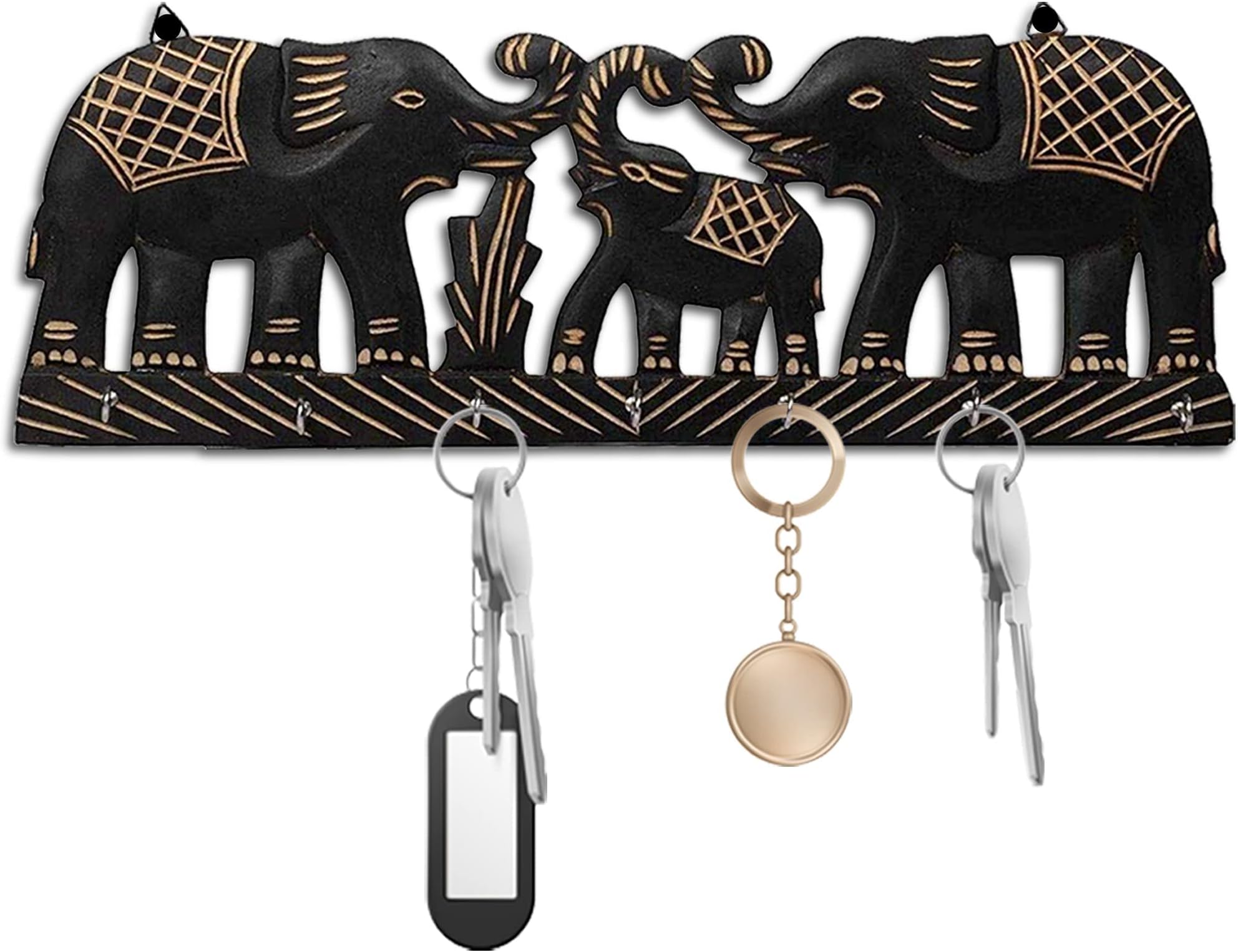 Elephant Design Wooden Key Holder Wall Mounted MDF Key Organizer with 8 Hooks, Decorative Wall Décor Key Stand for Home and Office Pack of 1