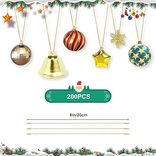 Miniatura 2 de 200 cuerdas para colgar adornos de Navidad, cinta metálica de 8 pulgadas para colgar adornos con cierre a presión, cordón a presión para decoración
