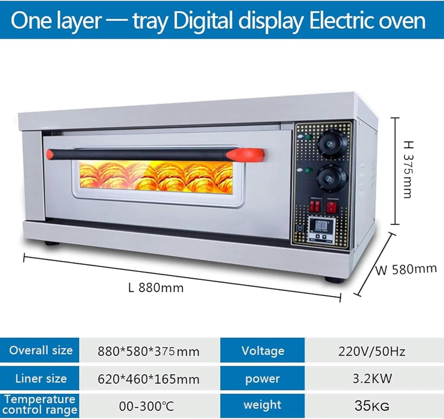 Commercial Pizza Oven Countertop,Single Deck Layer, 220V 3200W Stainless Steel Electric Pizza Oven,Multipurpose Indoor Pizza Maker for Restaurant Home Pretzels Baked