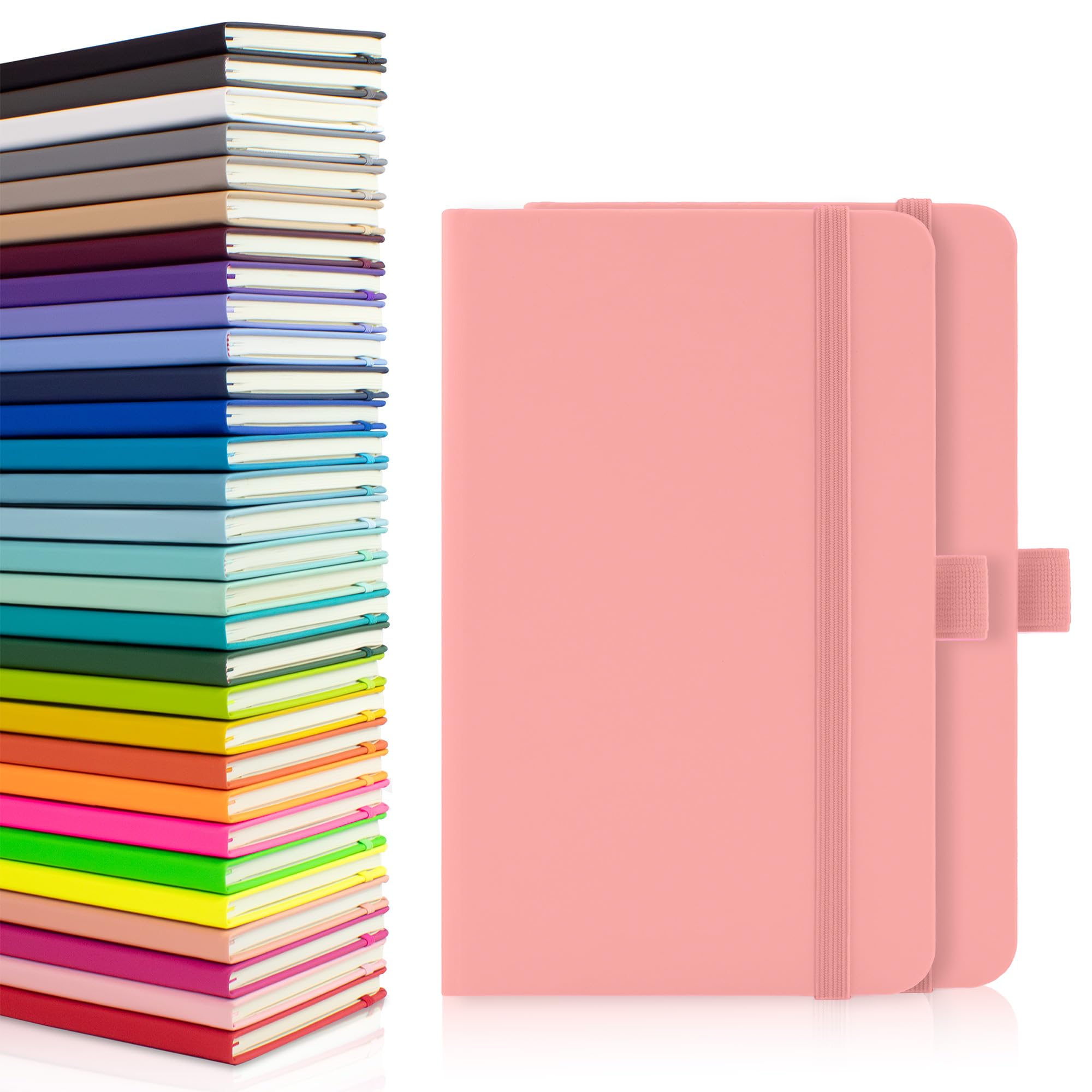 Notes London 2 x A6 Notebooks with Lined Pages, Pen Loop, Ribbon, Date Marks and Paper Pocket, Pocket Hardback Journal, Note, sustainably sourced paper (Baby Pink)