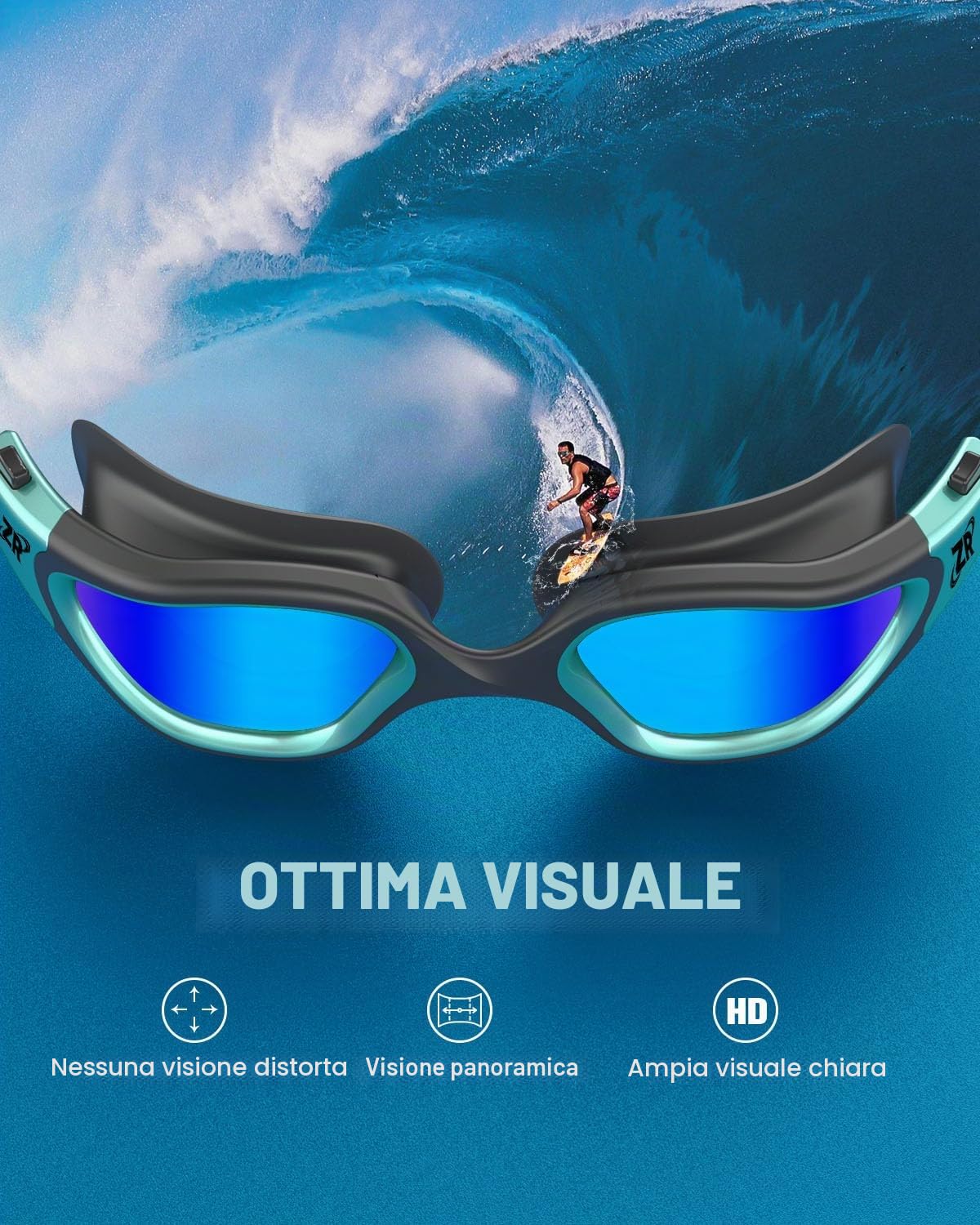 ZIONOR Occhiali da nuoto polarizzati per uomo e donna, G1-MAX Occhialini da nuoto con specchio/lente fumo, protezione dai raggi UV, cinghia regolabile, comfort professionale