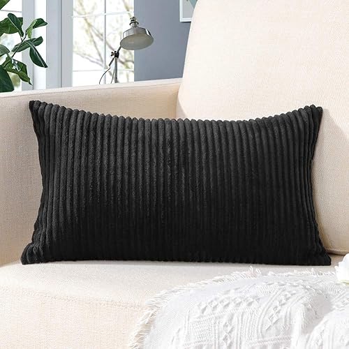 Miniatura 5 de Artscope Fundas de Almohada de Pana a Rayas Acogedoras Súper Suaves Decorativas Oblongas Fundas de Almohada Decorativa Funda de Cojín para Sofá