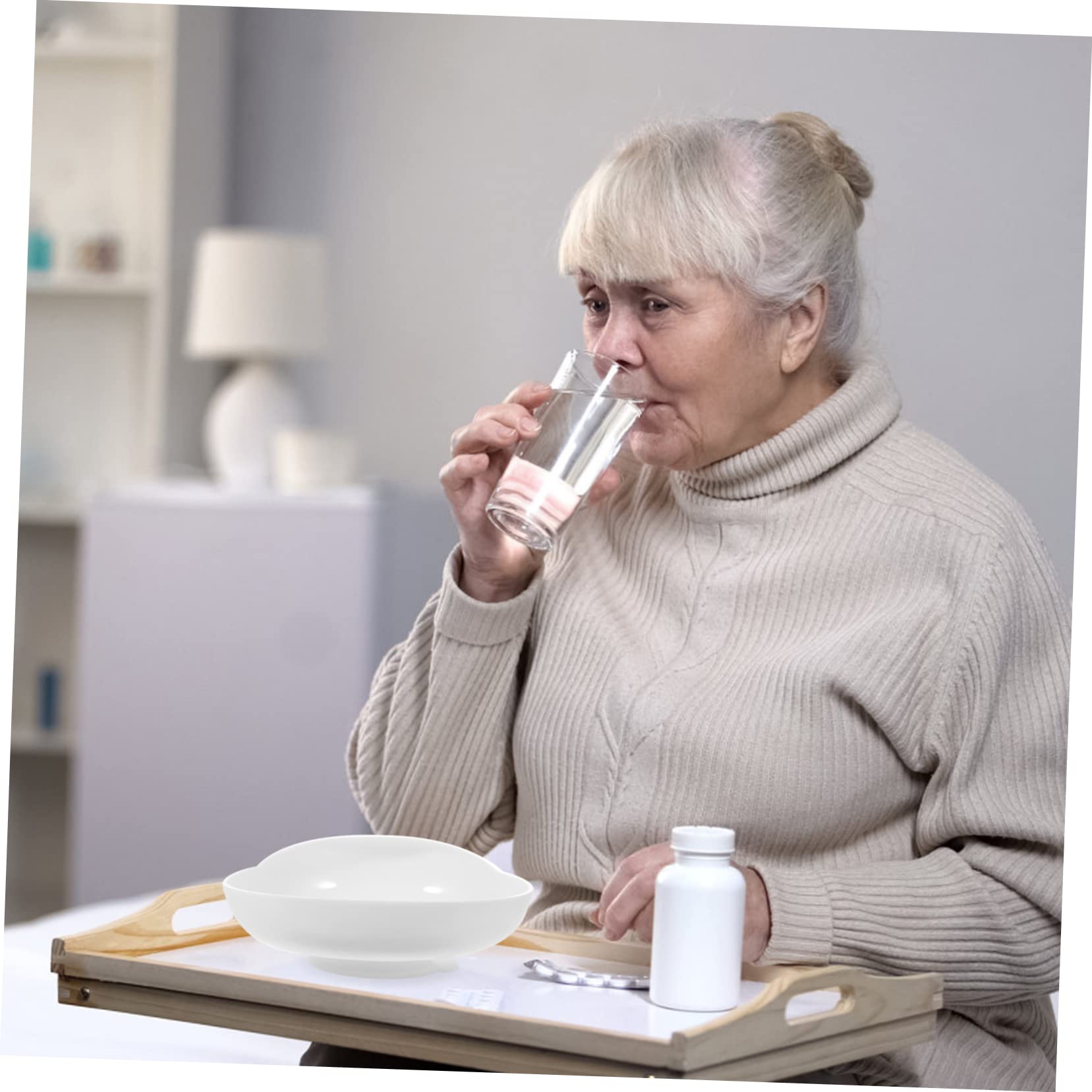 OHPHCALL Elderly Serving Bowl Spill-Proof Plate Suction Base Senior Dining Bowl for Limited Mobility