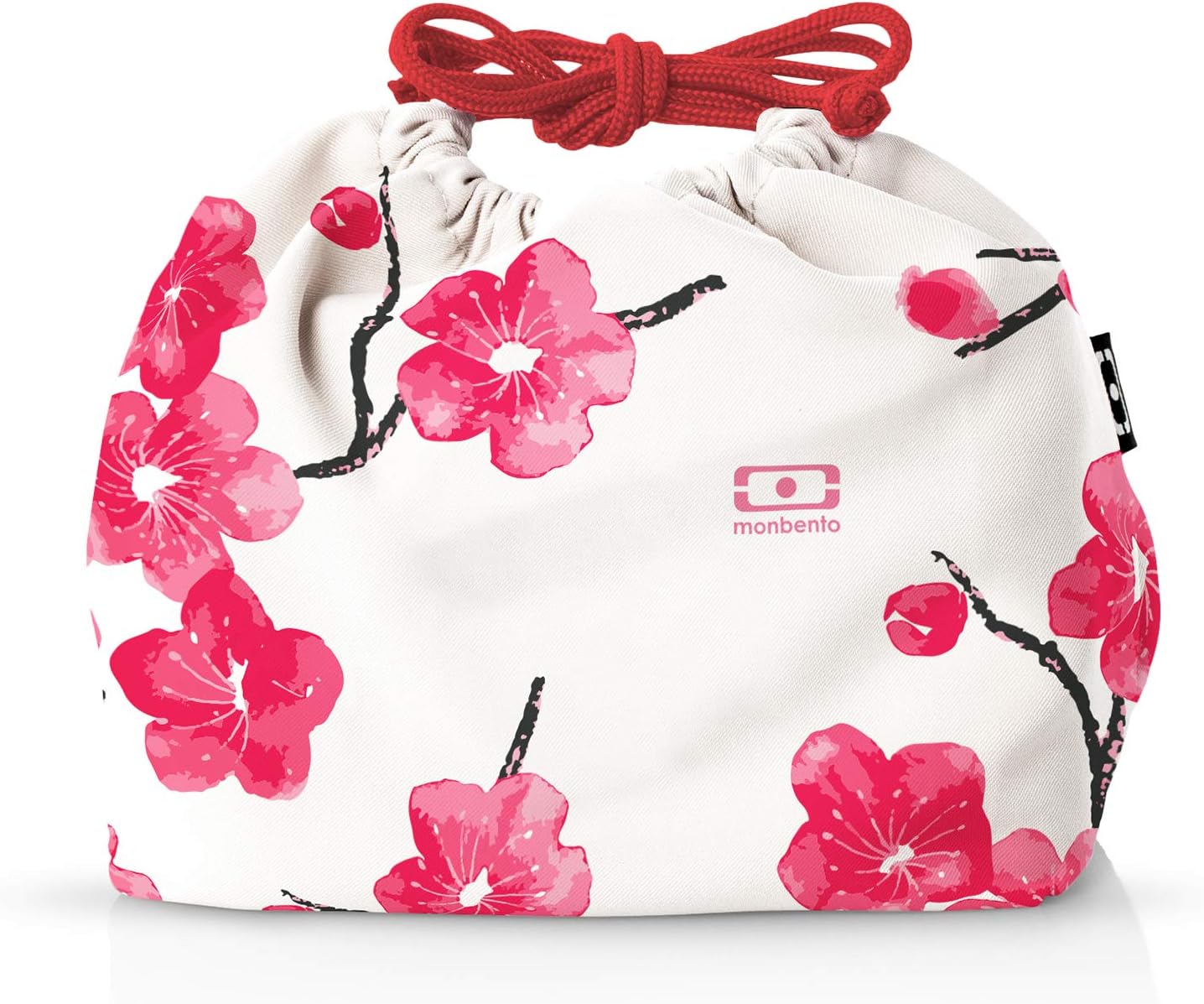 monbento - Lunch Bag MB Pochette M Blossom - Polyester Lunch Tote - For Work/School Lunch Packing - Can Contain a Bento Box MB Original or MB Tresor - Japanese Flowers - White & Red