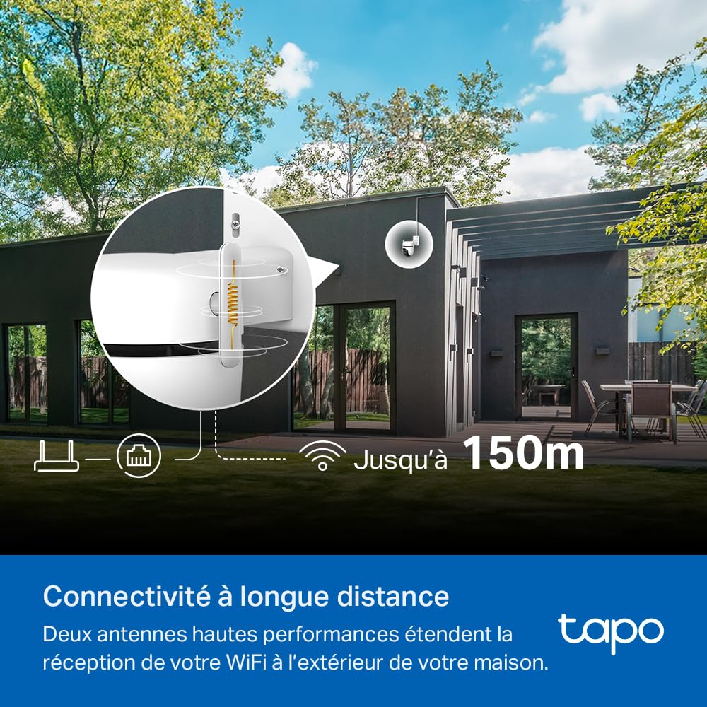 Tapo C530WS Caméra de Surveillance extérieure 360° 3K 5MP Vision Nocturne Couleur Starlight Détection IA Suivi de Mouvement WLAN Ethernet