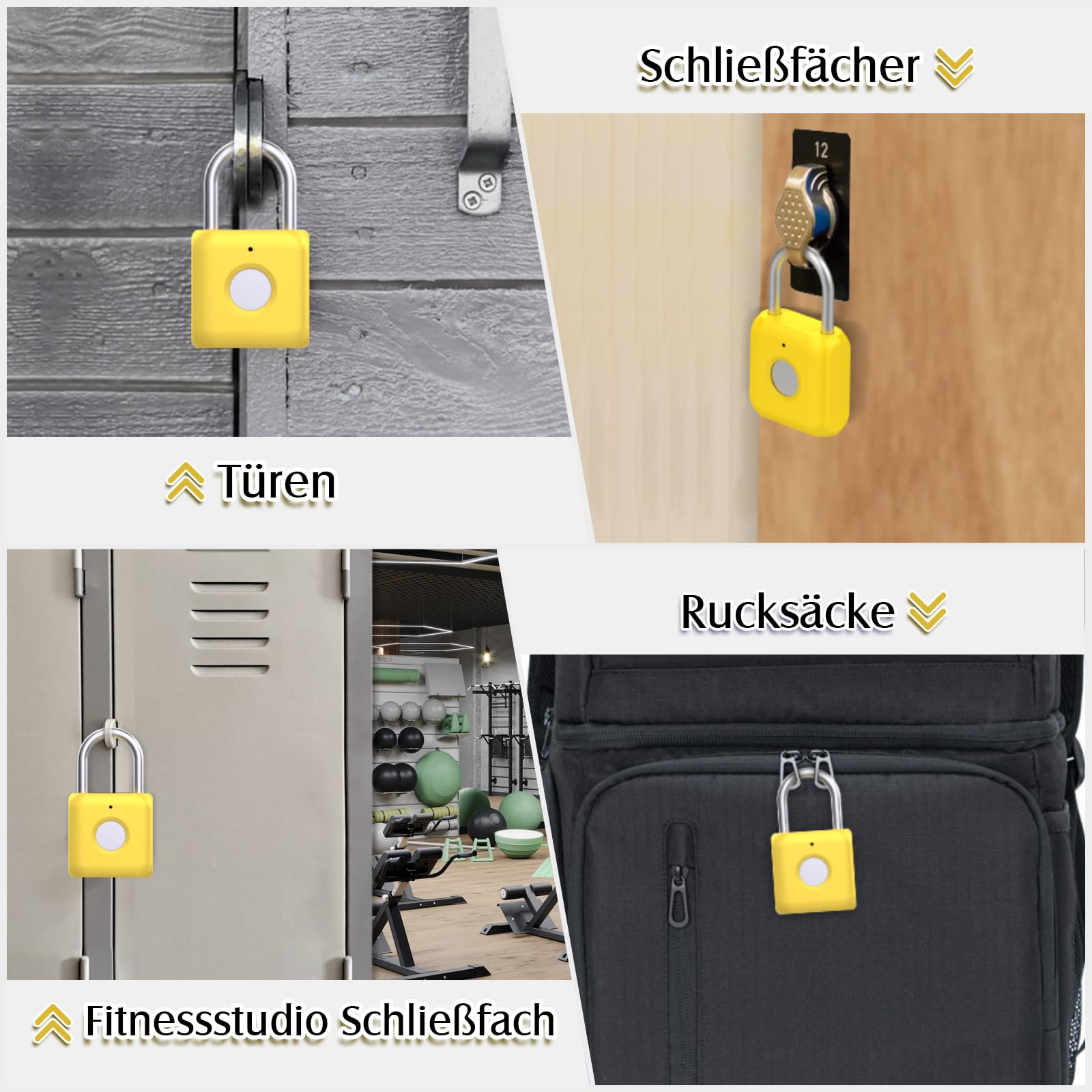 Anweller Candado de huellas dactilares, cerradura inteligente con Bluetooth, candado de huellas dactilares, pequeño para gimnasio, oficina, casa, jardín (amarillo limón)