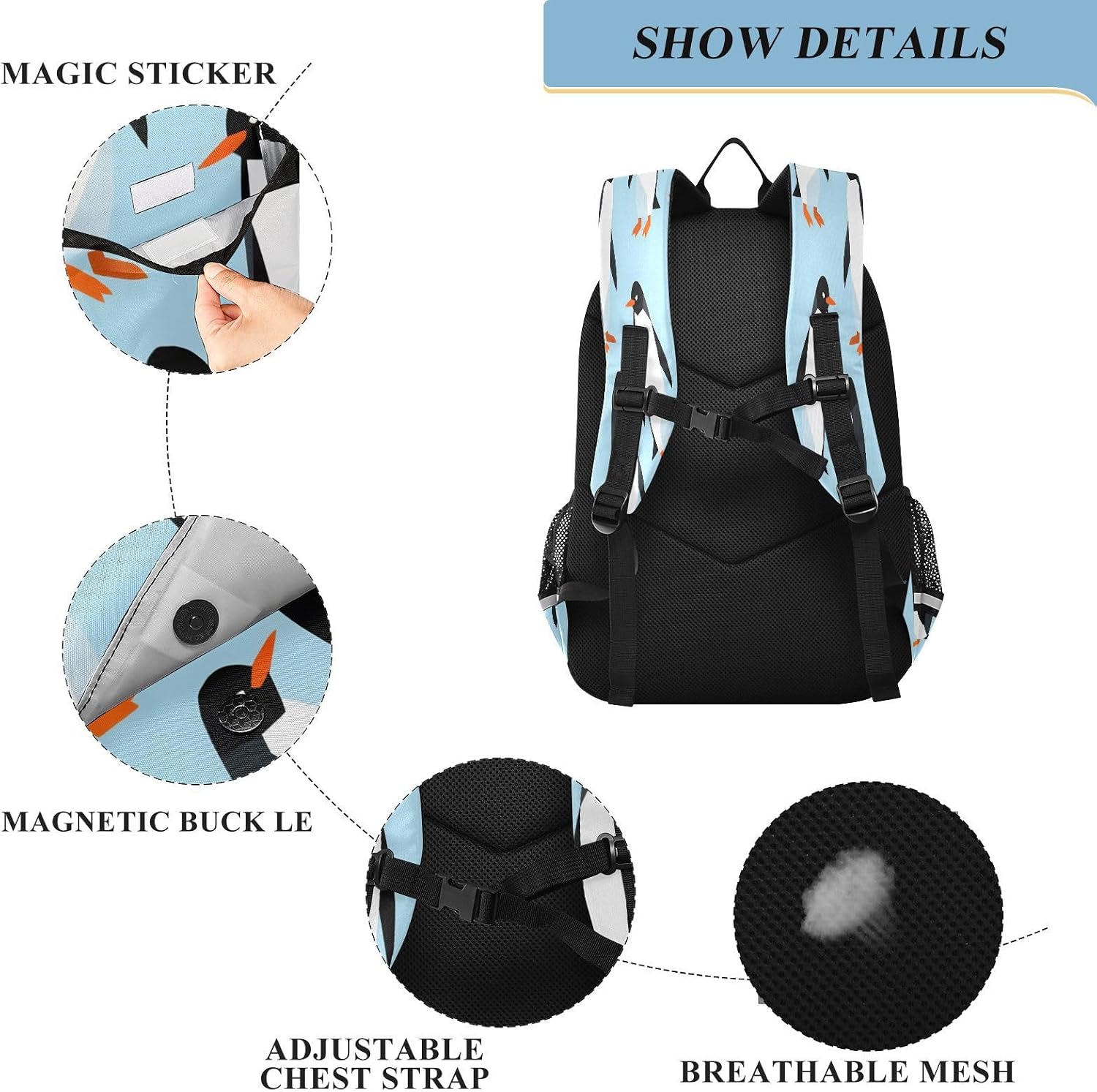 ALAZA Penguin Pattern School Backpacks Travel Laptop Bag Kids Bookbag for Girls Boys Teens Women Men image 3