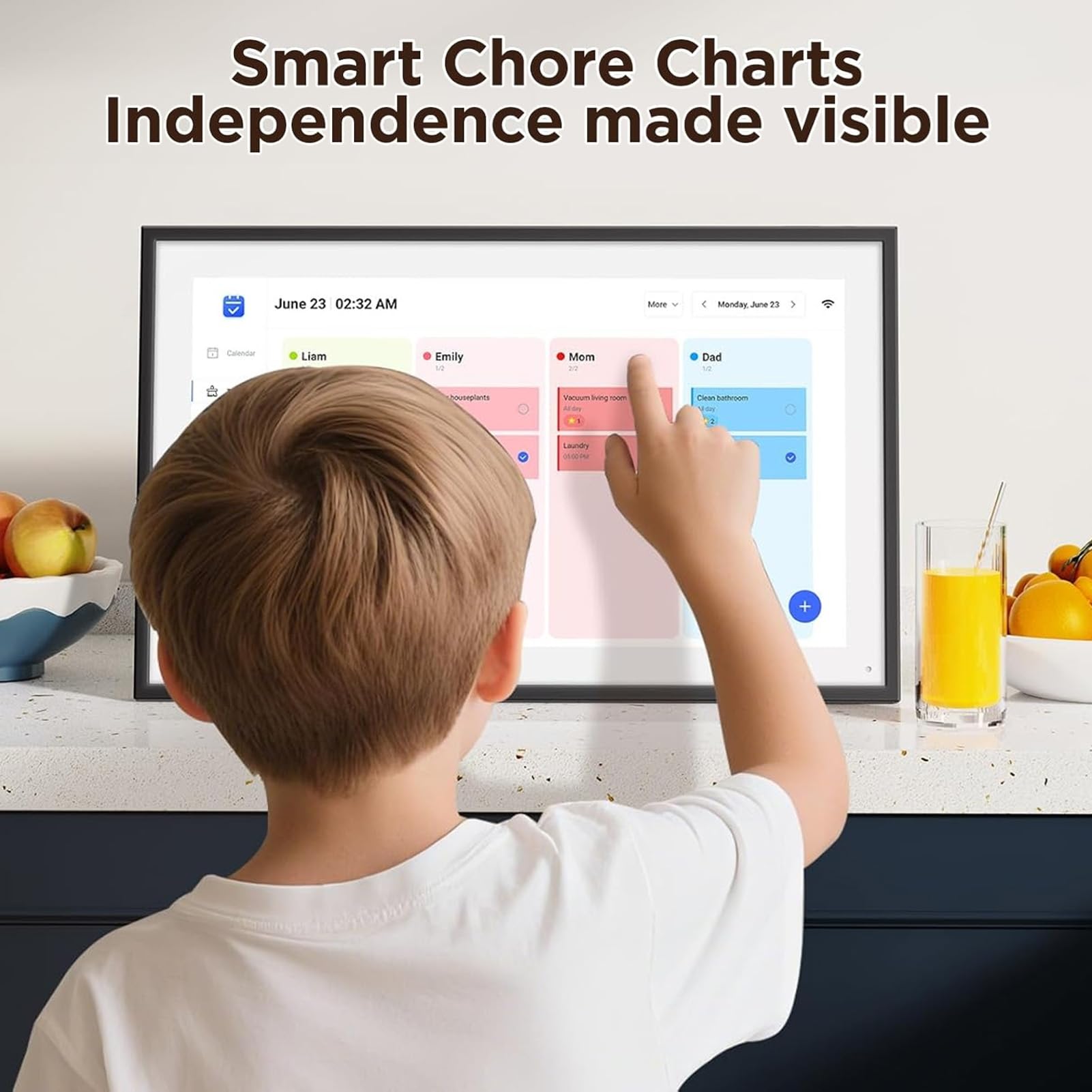 Diyeeni Intelligenter Digitaler HD-Touchscreen-Kalender 10,1 Zoll mit Aufgabentabelle für Familienplaner und Essensplanung für Vielbeschäftigte Eltern