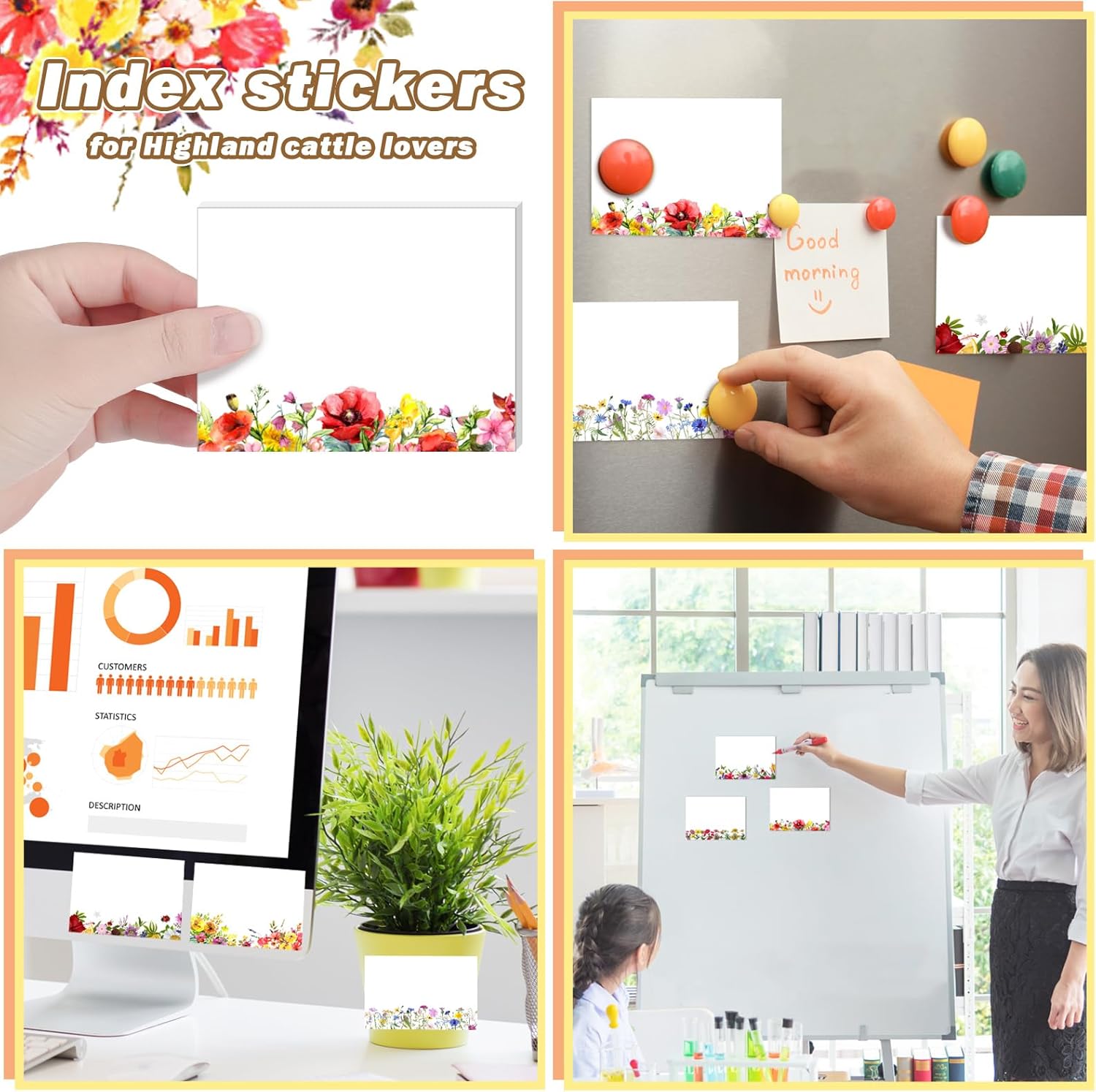 Janlaugh 12 Pads Wildflower Sticky Notes Summer Sticky Memo Pads Self Stick Flower Office Supplies Wildflower Party Favors Adhesive Notepad for Journal Gift 3 x 4 in - Image 6