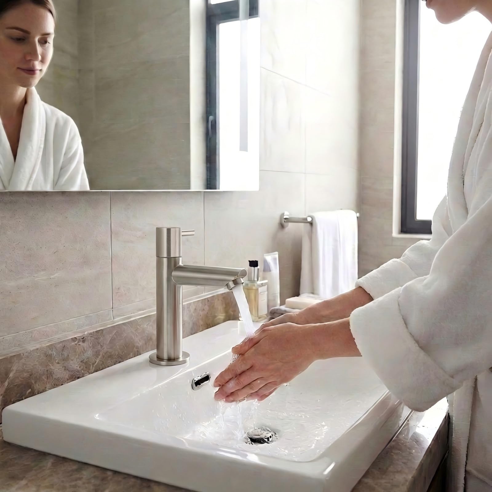 Ibergrif M18103 Mitigeur de lavabo eau froide monocommande acier inoxydable finition brossée