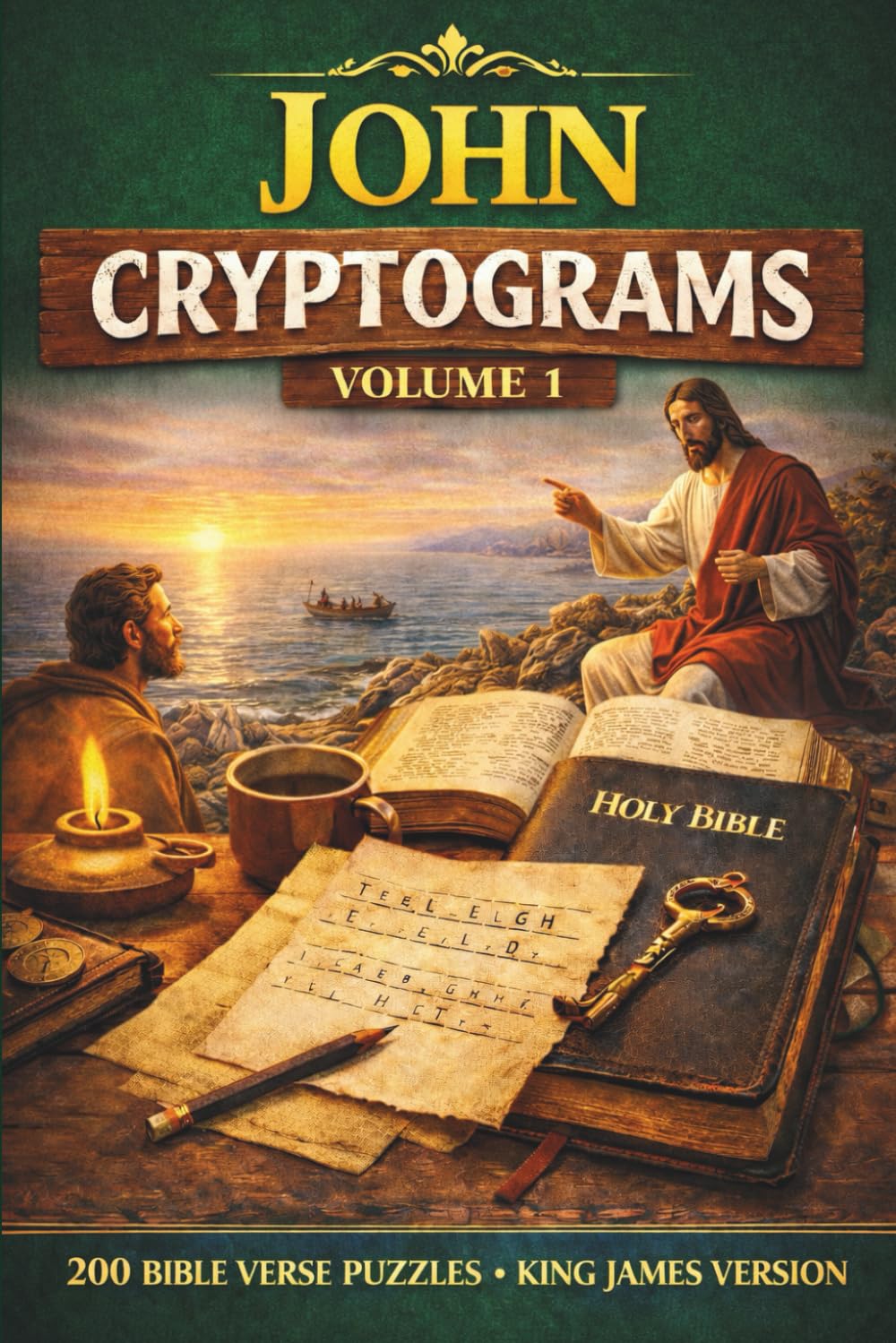 The Divine Puzzles: John Cryptograms Vol. 1: 200 KJV Bible Verse Puzzles; A Randomized Collection of King James Version Gospel Cryptograms for Meditation, Peace, and Mental Vitality