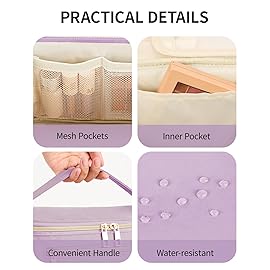 Wandering Nature Large Makeup Bag, Travel Make Up Organizer Cosmetic Brush Bags Case for Women in Fabric,Purple,Patent Pending