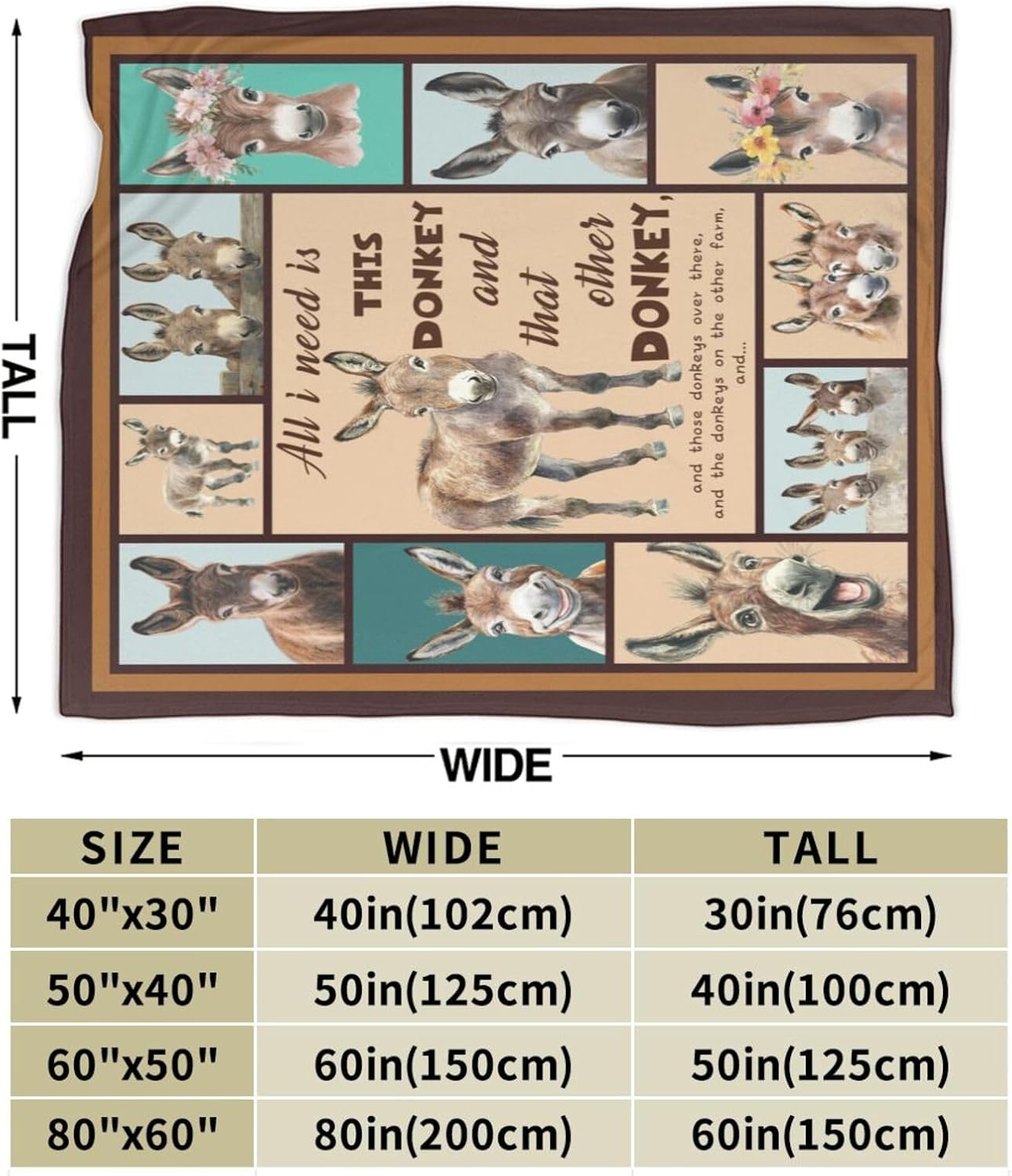 Donkey Blanket Donkeys Throw Blanket Flannel Stuff Merch Cozy Decor Fleece Plush Fuzzy Warm Soft Lightweight Bedding Gifts for Lover Girls Women Men Boy Couch Sofa 50"X40" - Image 3