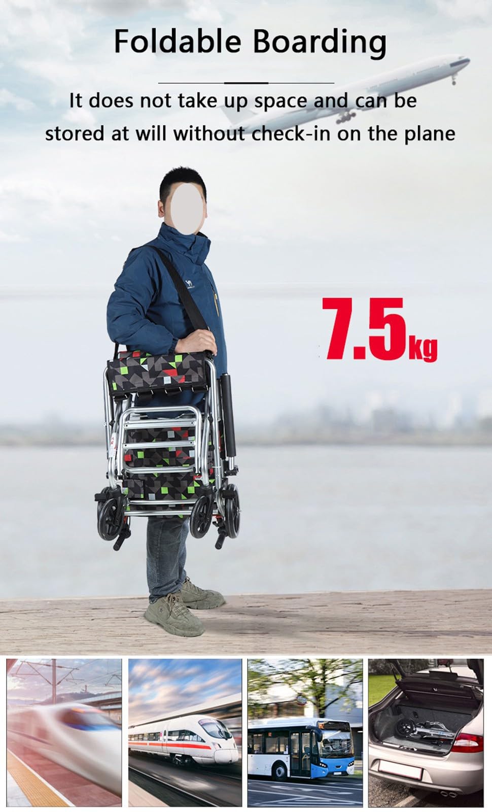 Silla De Ruedas Plegable Portátil Pequeña Silla De Ruedas Manual,Aleación De Aluminio Silla De Ruedas Avión Viaje Ultraligero Ancianos Discapacitados Mano Empuje Scooter A