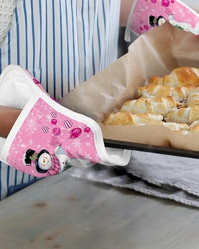 Miniatura 6 de Snowman Pink 3Pcs Pot Holders for Kitchen, Non Slip & Heat Insulation Terry Cloth Potholder Set with Pocket, Thick Hot Pad Oven Mitts Trivet Coaster
