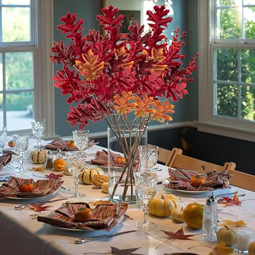 Miniatura 3 de Briful 6 tallos de hojas artificiales de otoño de 32 pulgadas, ramas de follaje otoñal, hojas de roble otoñal, espray para el hogar, cocina, granja,