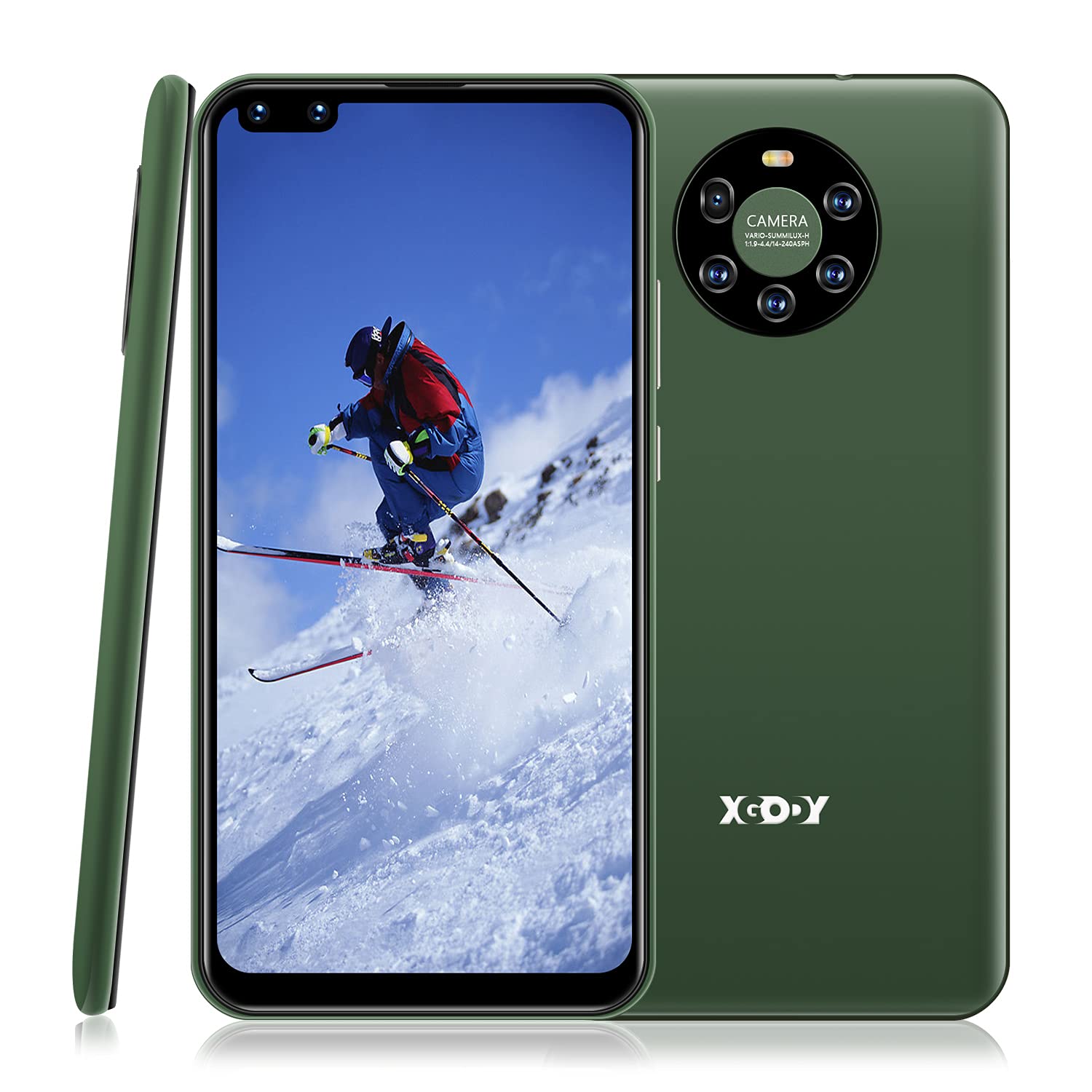 XgodyMate40 Smartphone Unlocked, 6.72” HD Perforated Screen for Android 8.1 Cellphones Cheap, Dual Sim-Free Mobile Phones with Face ID, Dual 5MP Beauty Cameras + 8GB ROM (Green, 6.72")