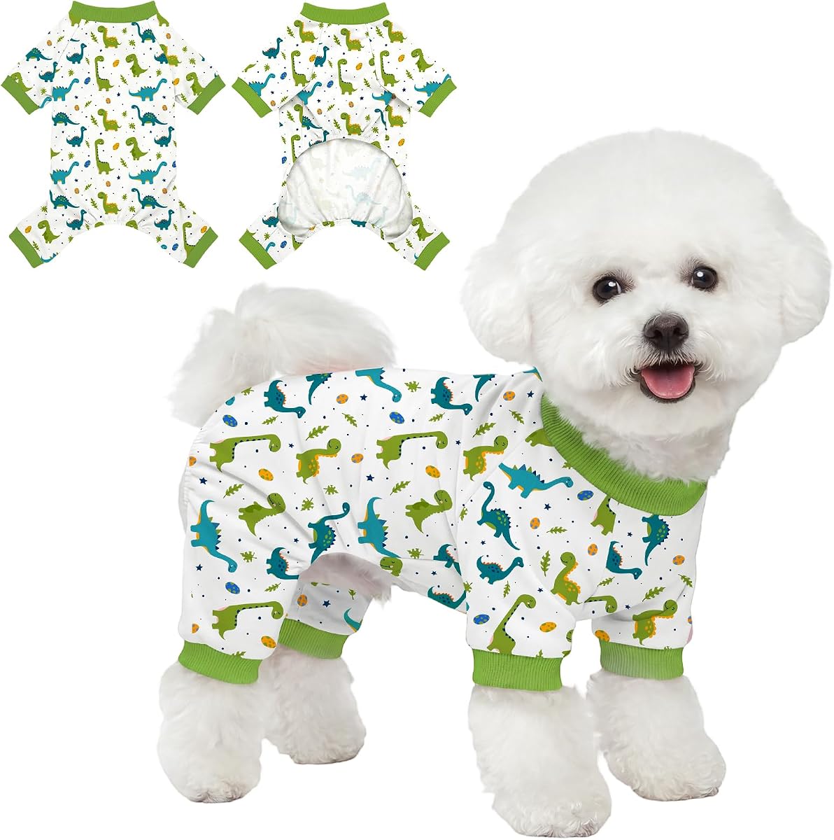 Pijamas para perros pequeños Pjs Dinosaurios Traje de recuperación Pijamas para perros Pjs transpirables Pijama para cachorros Cute Jammies Doggie Onesie Ropa de dormir suave y elástica para disfraz de mascota de primavera y verano-L