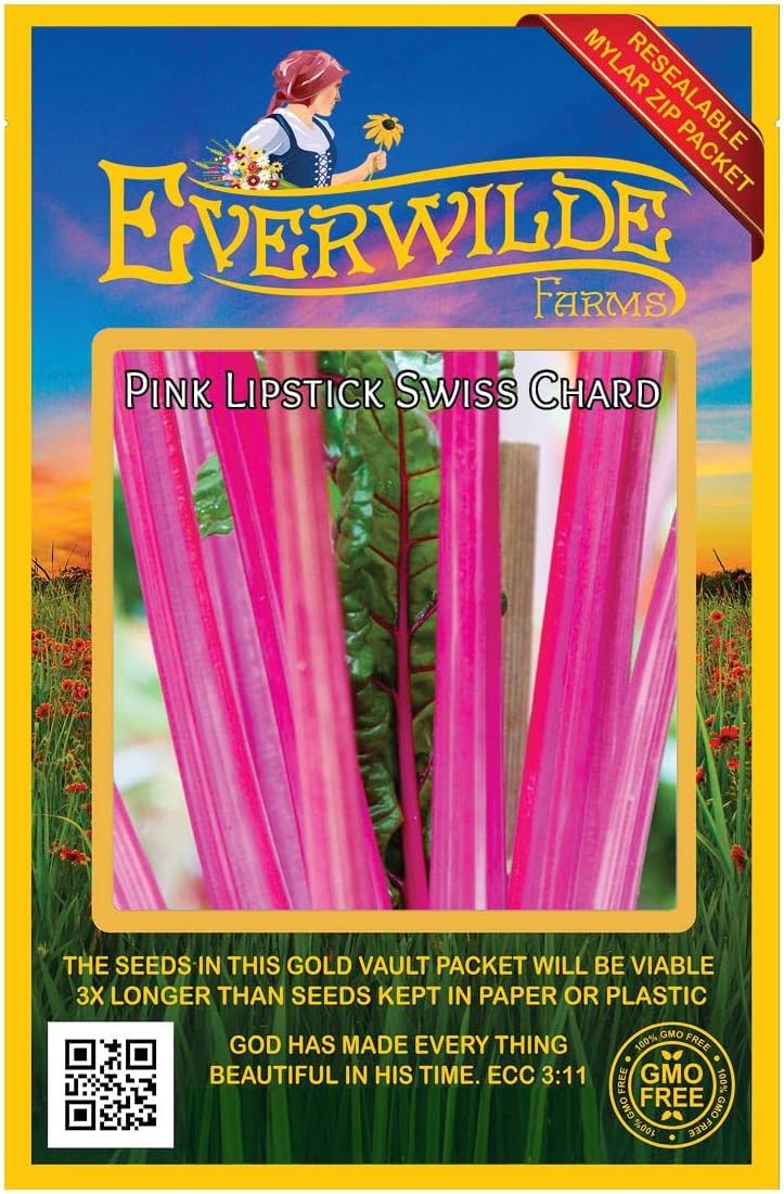 Everwilde Farms - 1/4 Lb Pink Lipstick Swiss Chard Seeds - Gold Vault