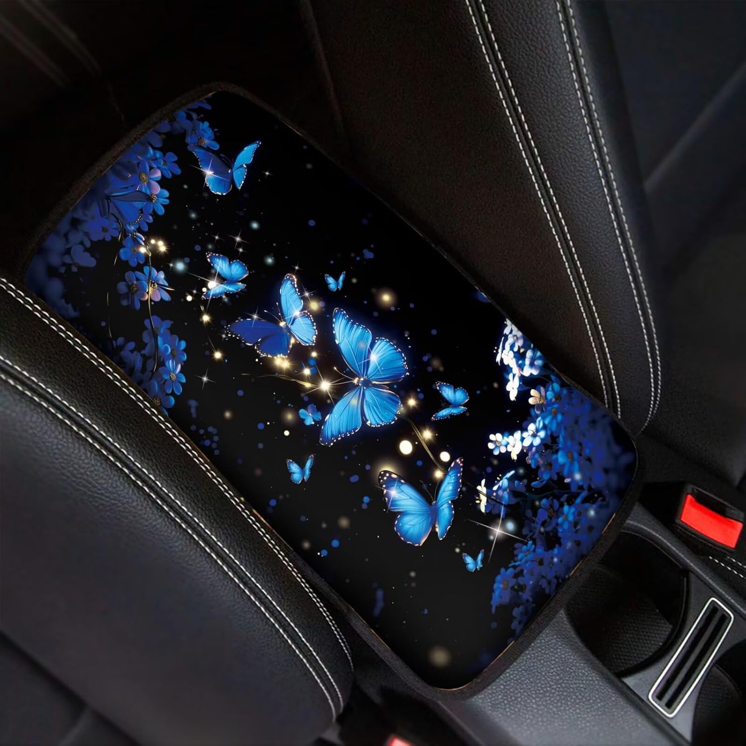 Blue Butterfly Daisy Print Car Armrest Cushion Car Arm Rest Cover Pad Universal Fit
