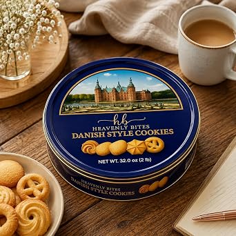 Heavenly Bites Danish Style Butter Cookies in Metal Tin, 32 Oz