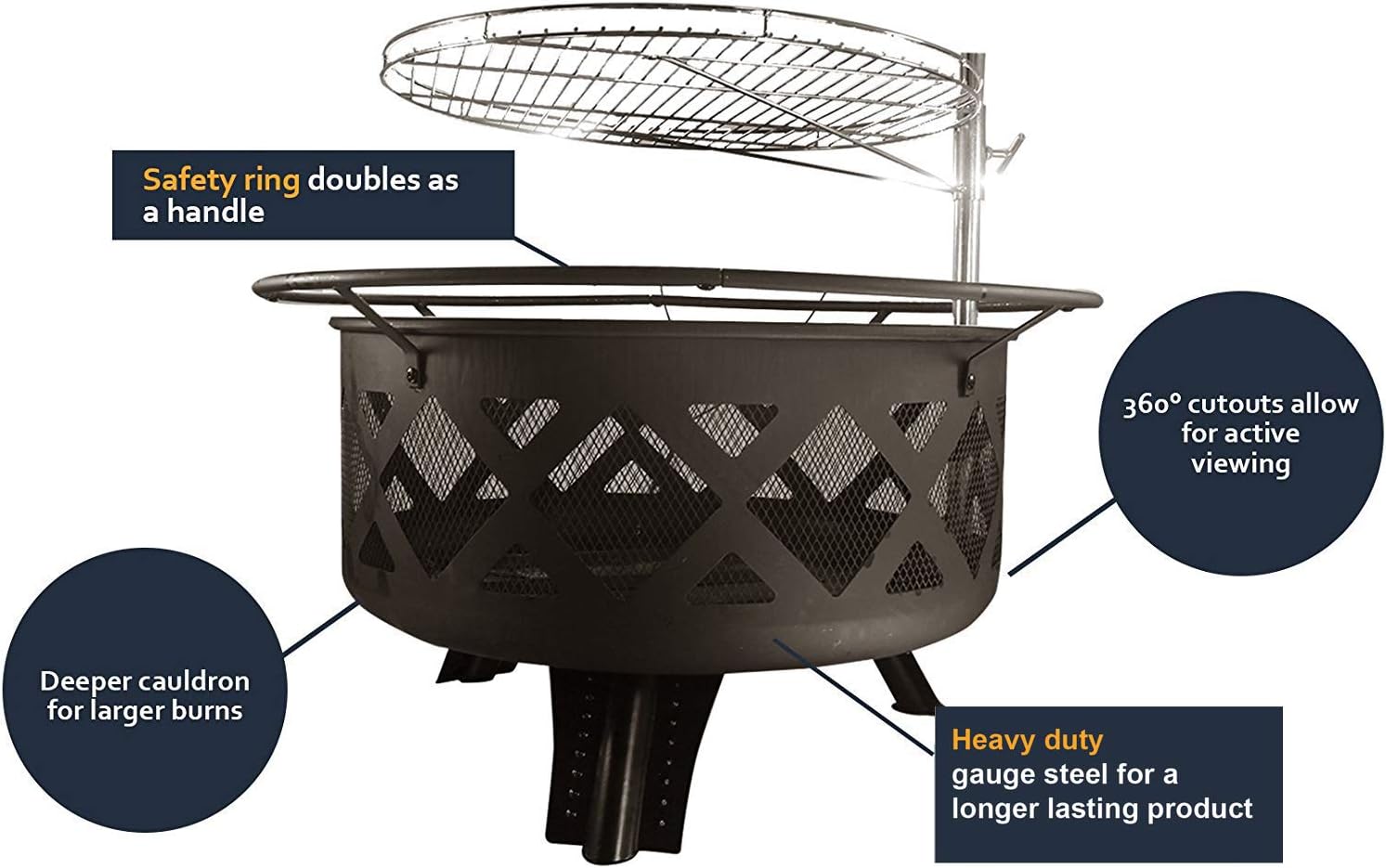 Catalina Creations 29.5” Crossfire Fire Pit | Removable Cooking Grill | Fire Pit Outdoors | Campfire Grill