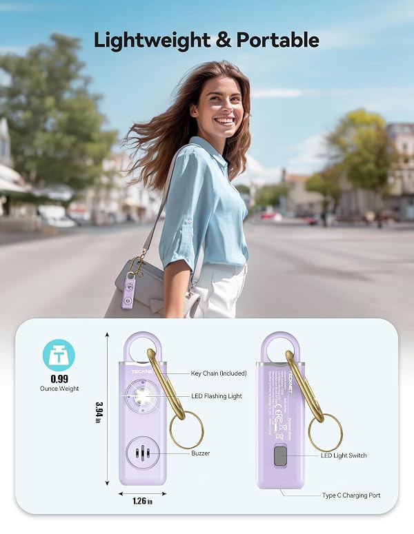 TECKNET Rechargeable Personal Safety Alarm for Women, 130dB Self Defense Keychain Alarm with SOS Strobe Light, Low Battery Notice, Personal Alarm Loud Siren Safety Keychain for Girls Kids Elderly by TECKNET - Used condition - Image 5