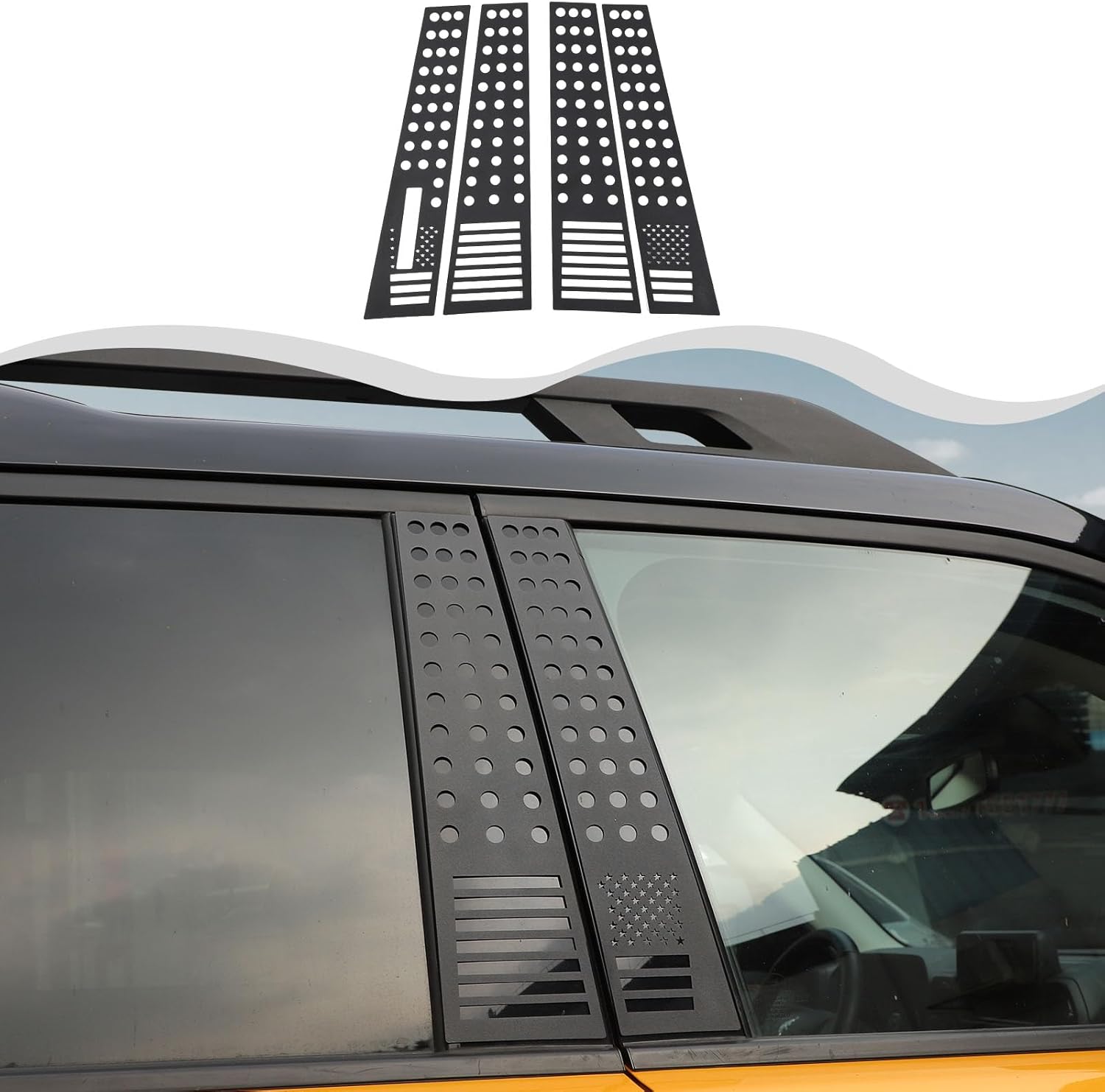 Pillar Post Trim Pillar Posts Door Window Trim Compatible with Ford Bronco Sport Accessories Exterior 2021 2022 2023 2024(Aluminum Alloy,4pcs/Set,USA Flag Pattern)