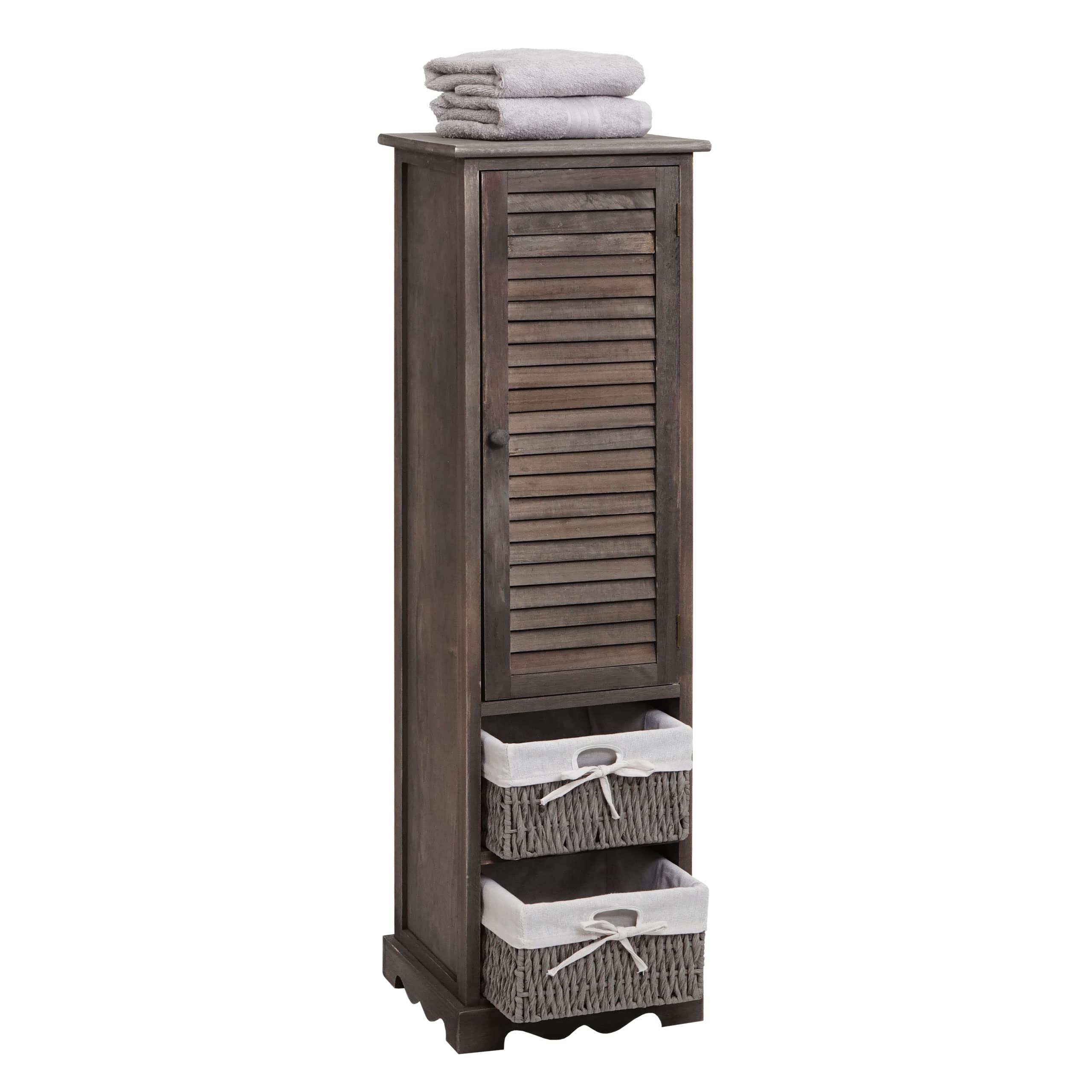 Mendler Badezimmerkommode HWC-H20, Badezimmer Schrank Badschrank Badregal, 120x27x29cm Massiv-Holz - Shabby grau-braun