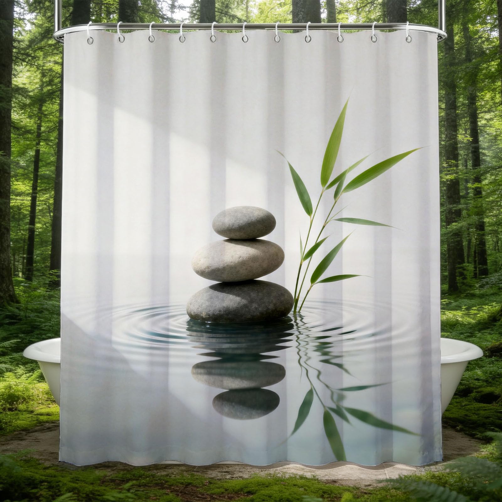 Hongduo 3D Zen Shower Curtain for Stalls Bathtubs Simple Bathroom Decor Shower Curtain Set Polyester Fabric Waterproof 120x180cm/48X71 Inch with Hooks