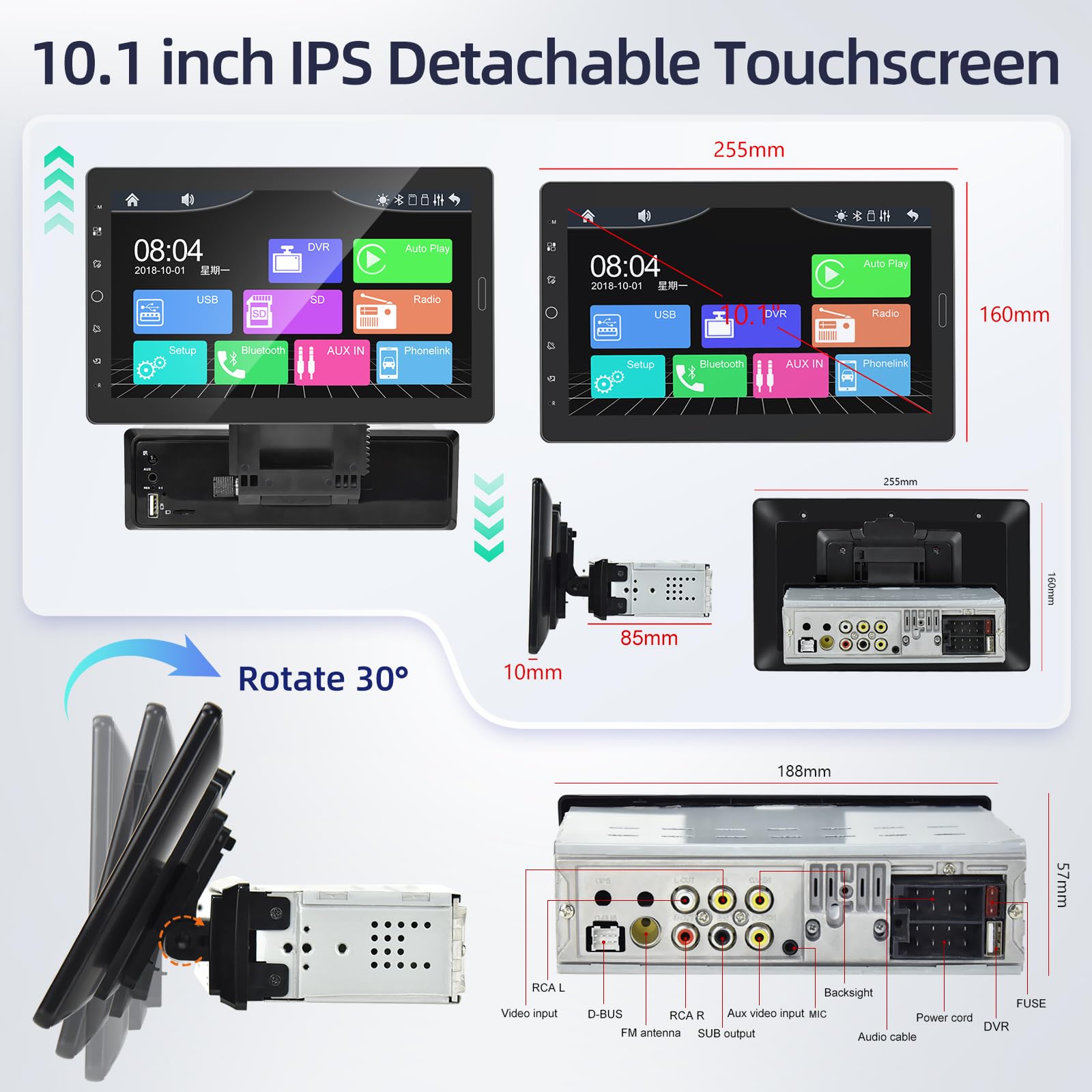 Amazon.com: 10.1 inch Single Din Touchscreen Car Stereo, 10 inch