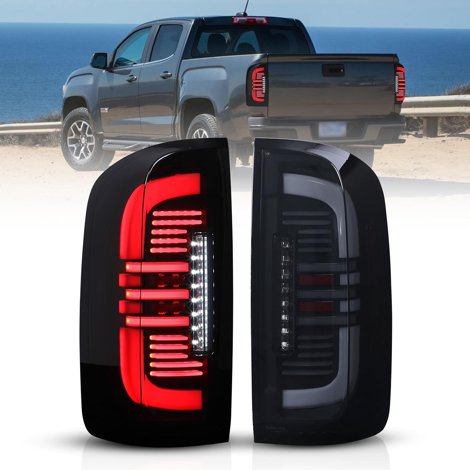 AUTOWIKI Taillights for 2015-2022 GMC Canyon - Full LED Tube Rear Tail Lights for 15-22 Canyon with Sequential Turn Signal Lamp Back Brake Lights Replacement Clear Lens 1 Pair